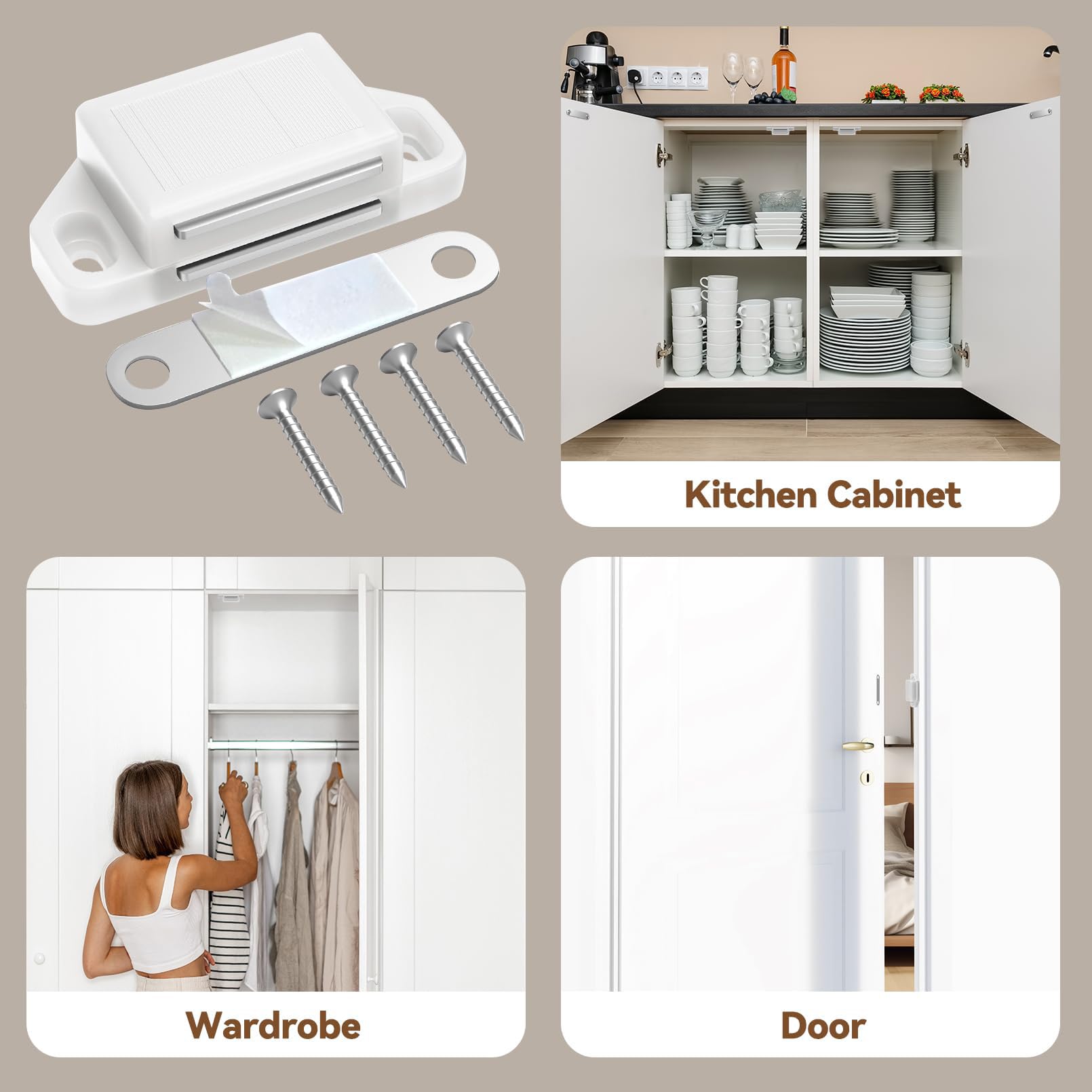 Cabinet Magnetic Catch Door Latch 25LB for Kitchen Drawer Magnets to Stay Closed Magnetic Catch Closet for Drawer（White 12 Pack）