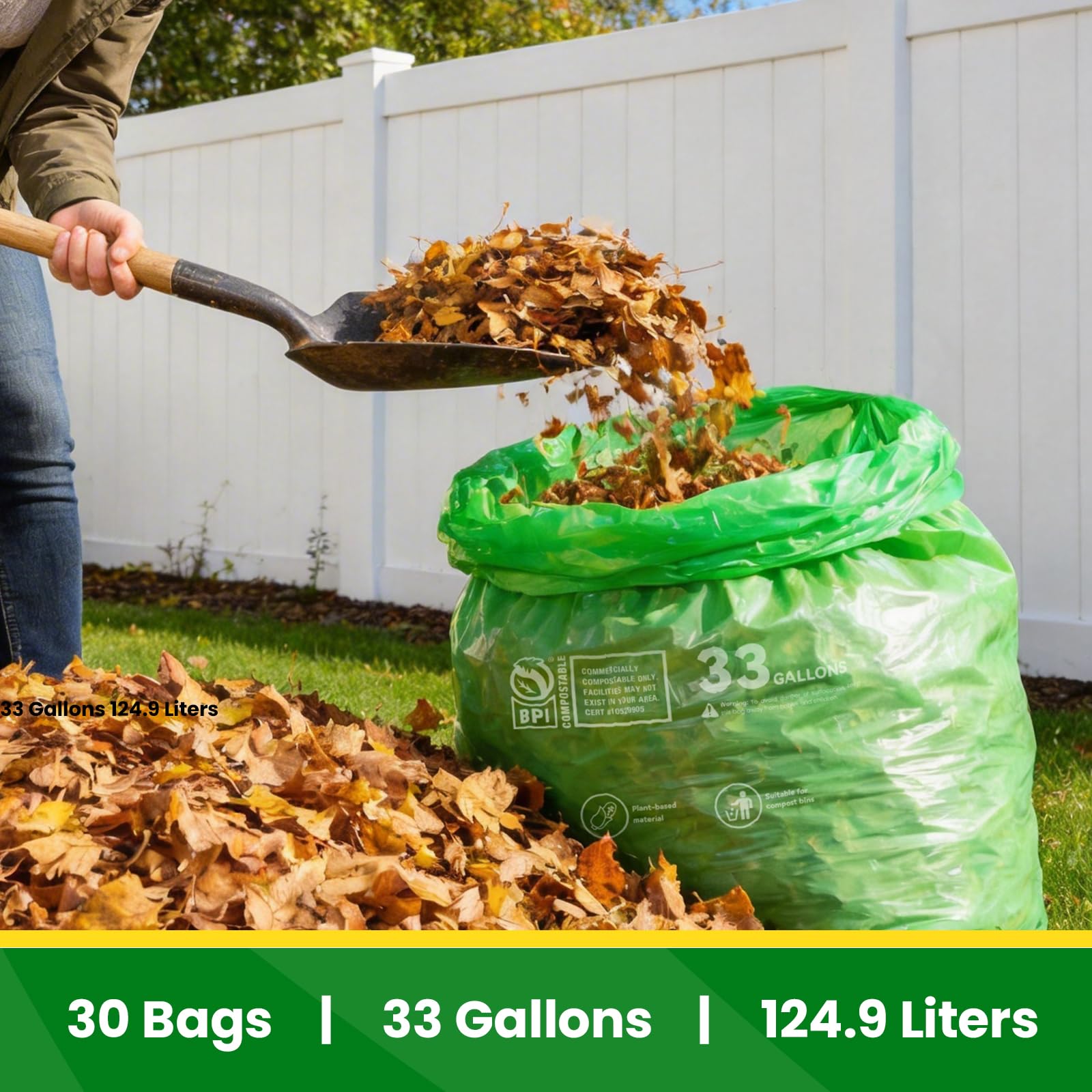 30 33 Gallon Compostable Trash Bags Liners Flat (30 Count)