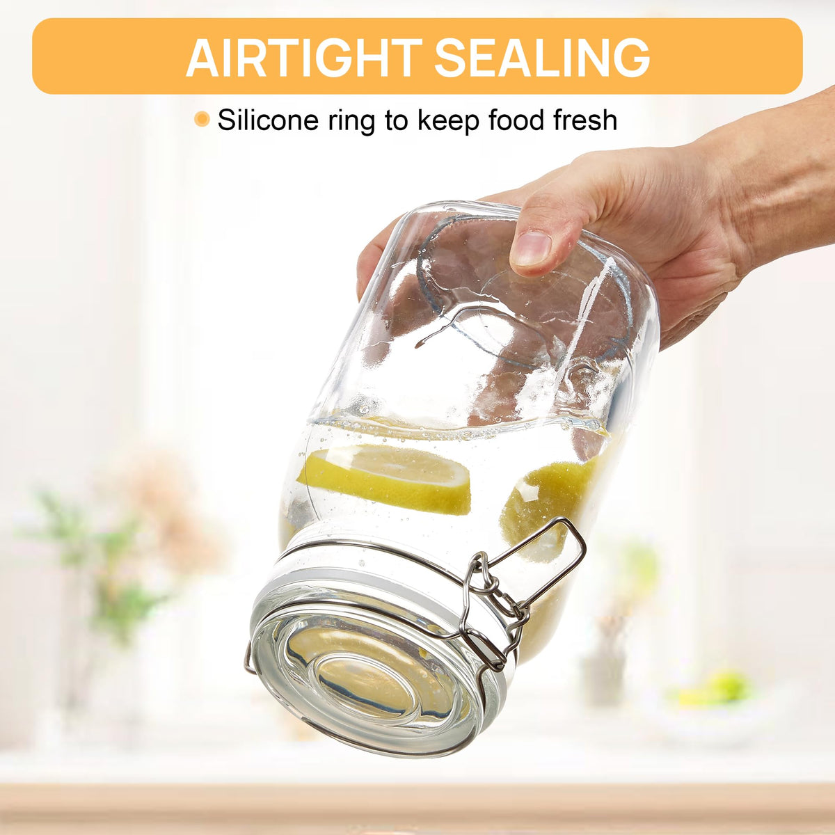 50oz Glass Food Storage Jars with Airtight Clamp Lids (3 Count)