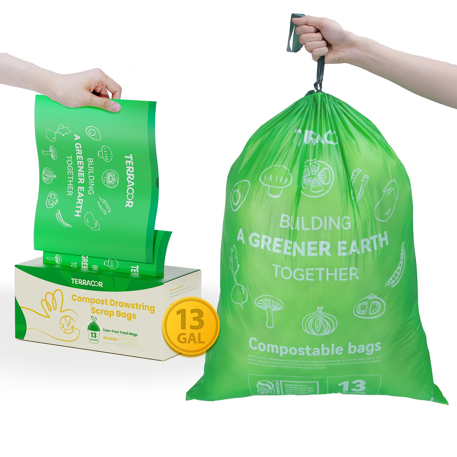 13 Gallon Compostable Trash Bags Drawstring (35 Count)