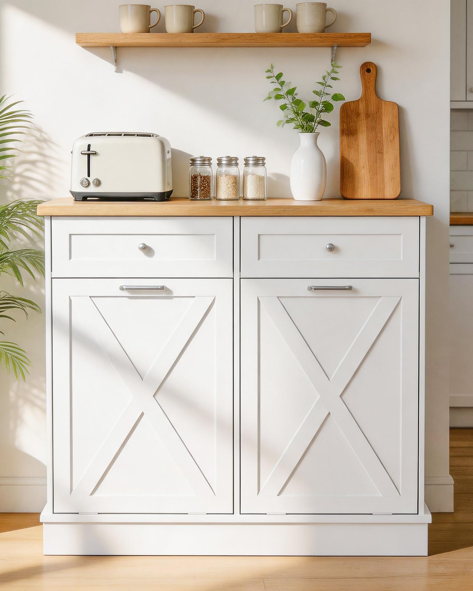 2x10 Gallon Tilt Out Trash Cabinet with Hideaway Drawers