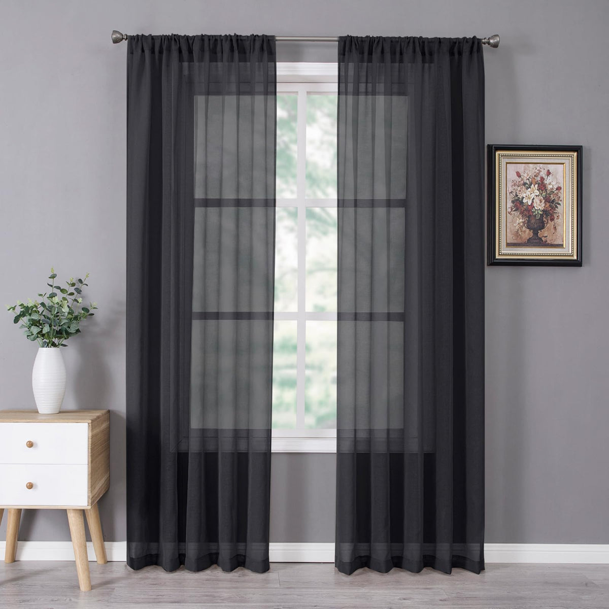 Sheer Curtains Bedroom Linen Textured Curtain Sheers Light Filtering Voile Rod Pocket Curtains for Living Room (2 Count)