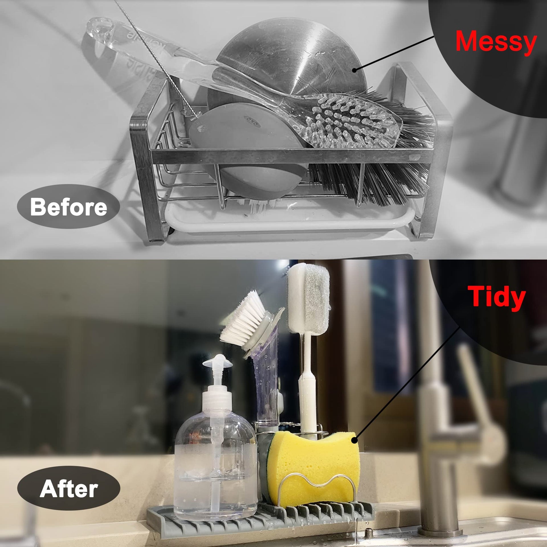 Dish Brush Holder Sponge Holder for Kitchen Sink Caddy Gray