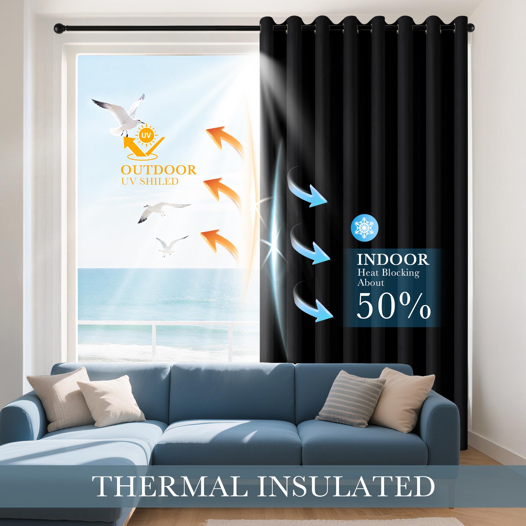 Black Short Blackout Curtains for Kitchen 45 Inch Length (2 Count)