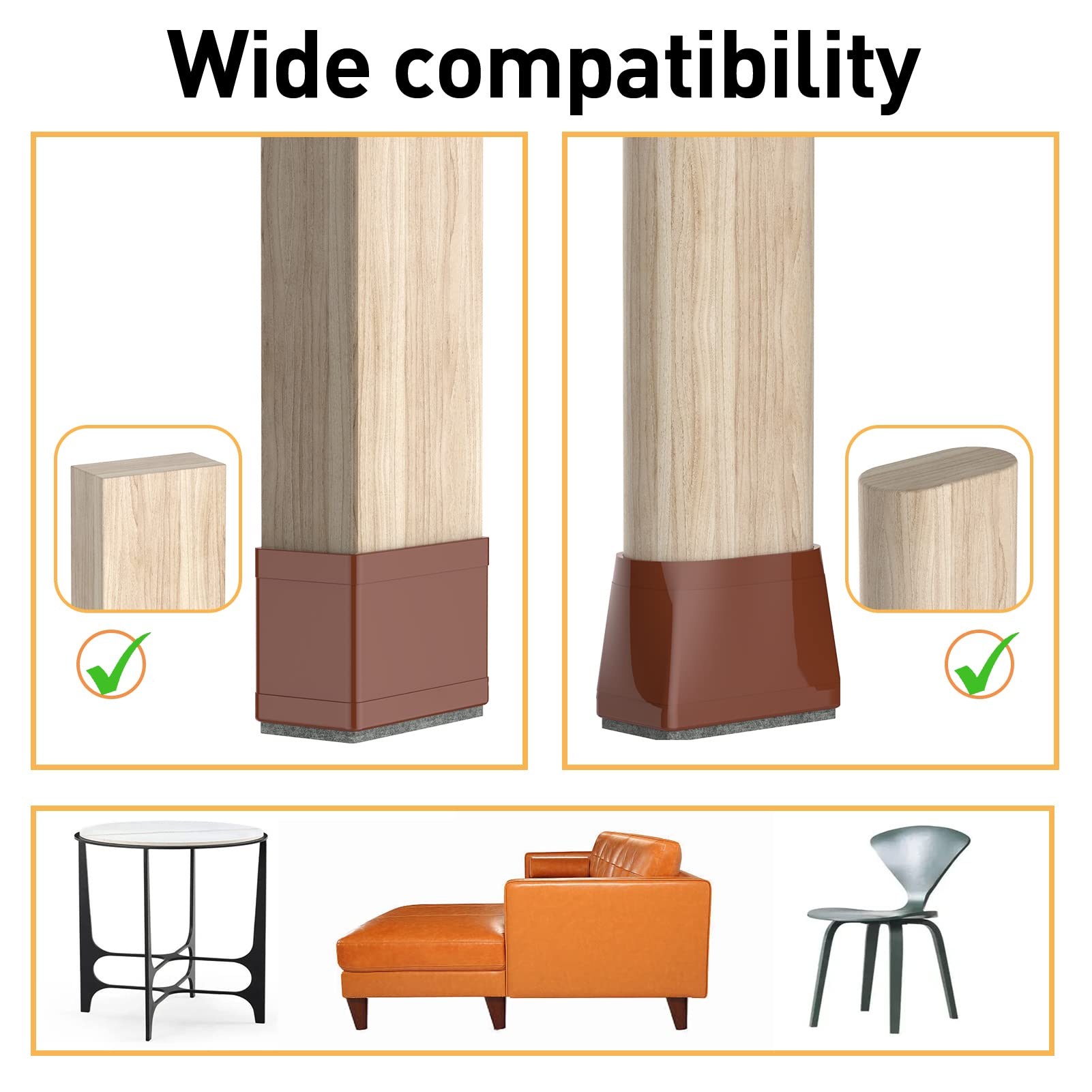 1" x 2" Rectangle Chair Leg Floor Protectors for Hardwood Floors Silicone Covers to Protect Wood Tile Floors Felt Pads Furniture Leg Caps Reduce Noise (16 Count)