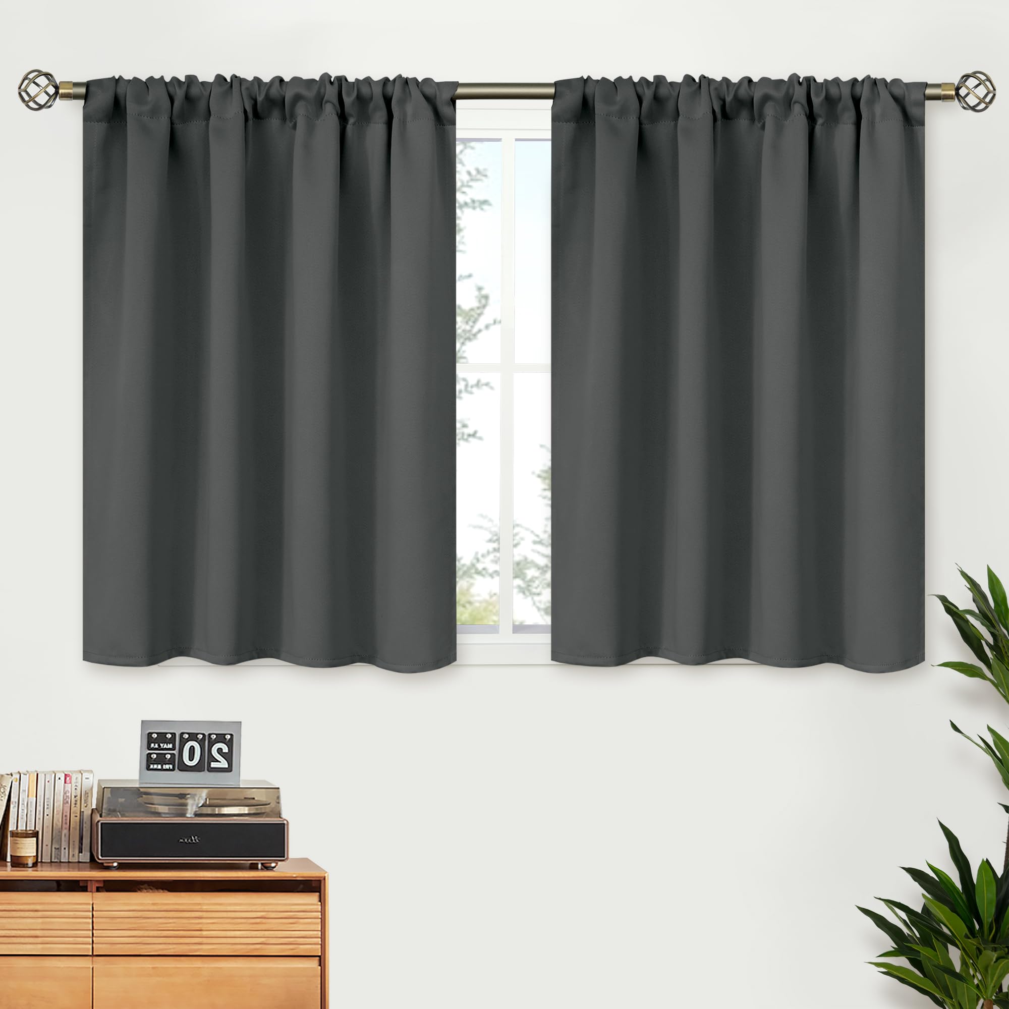 Short Blackout Curtains 36 Inch Length for Kitchen Window Rod Pocket (2 Count)