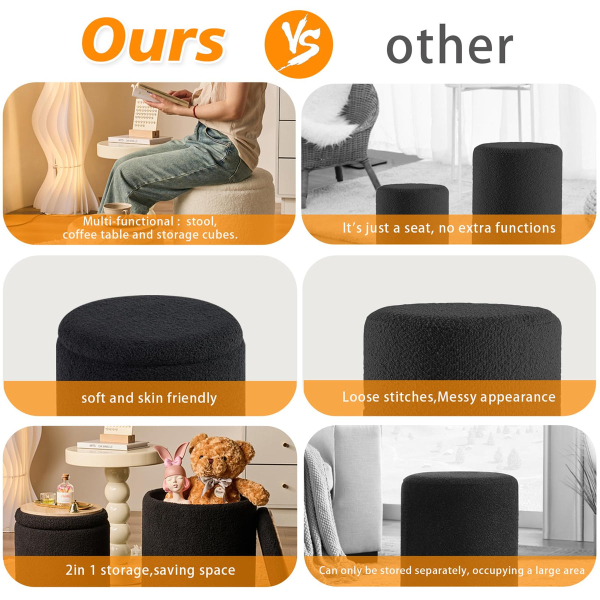 Set of 2 Round Storage Ottoman (2 Count)