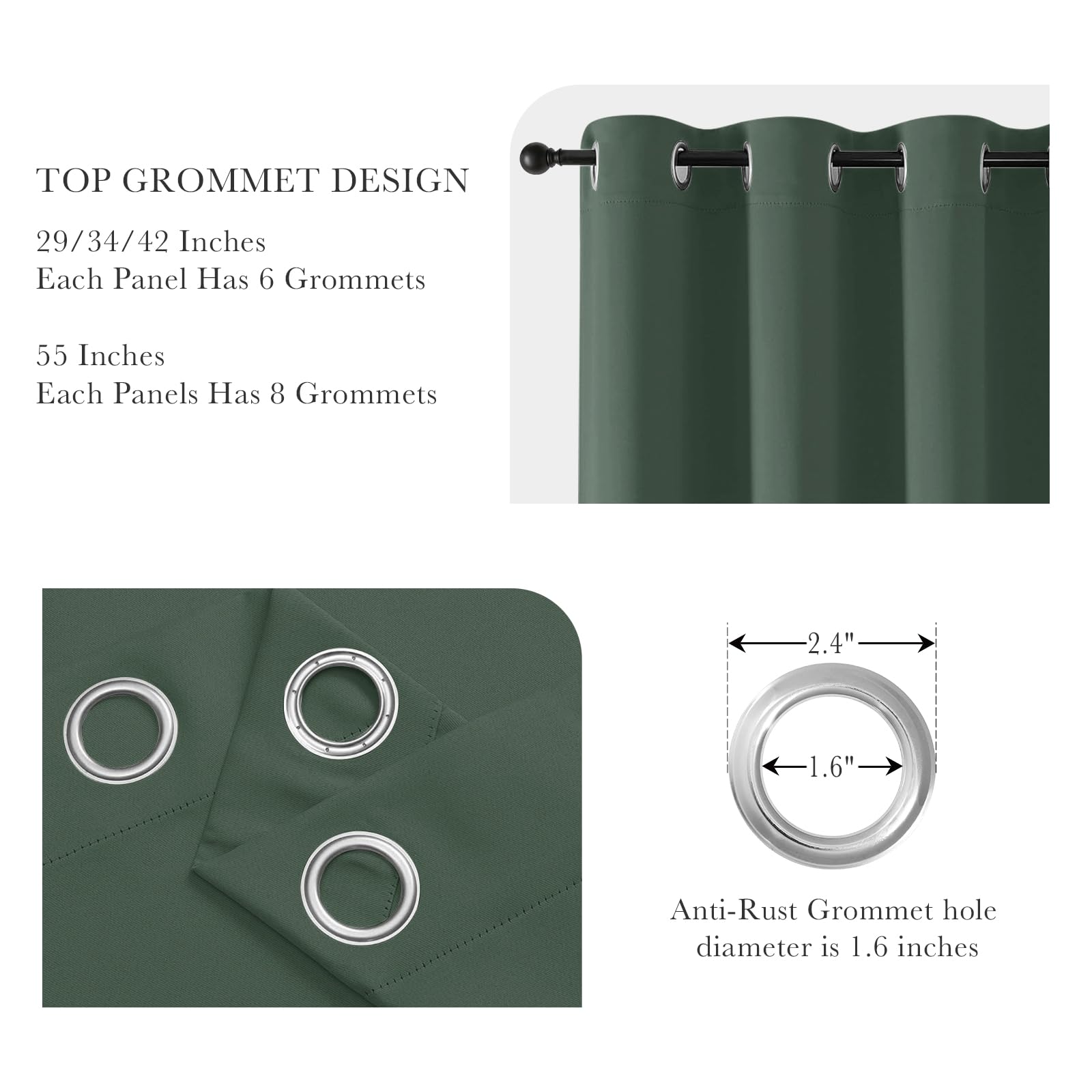 Dark Green Blackout Curtains 80 inch Long 2 Panels Set (2 Count)