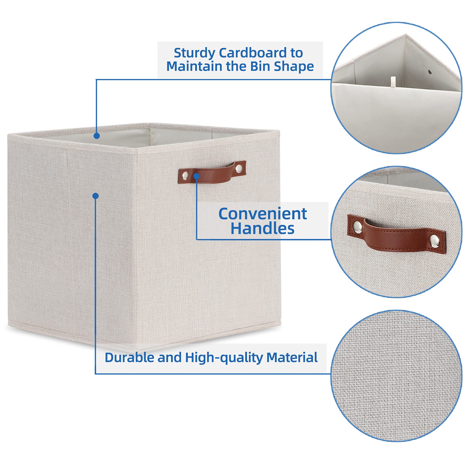 Fabric Storage Cubes Storage Bins with Dual Leather Handles (4 Count)