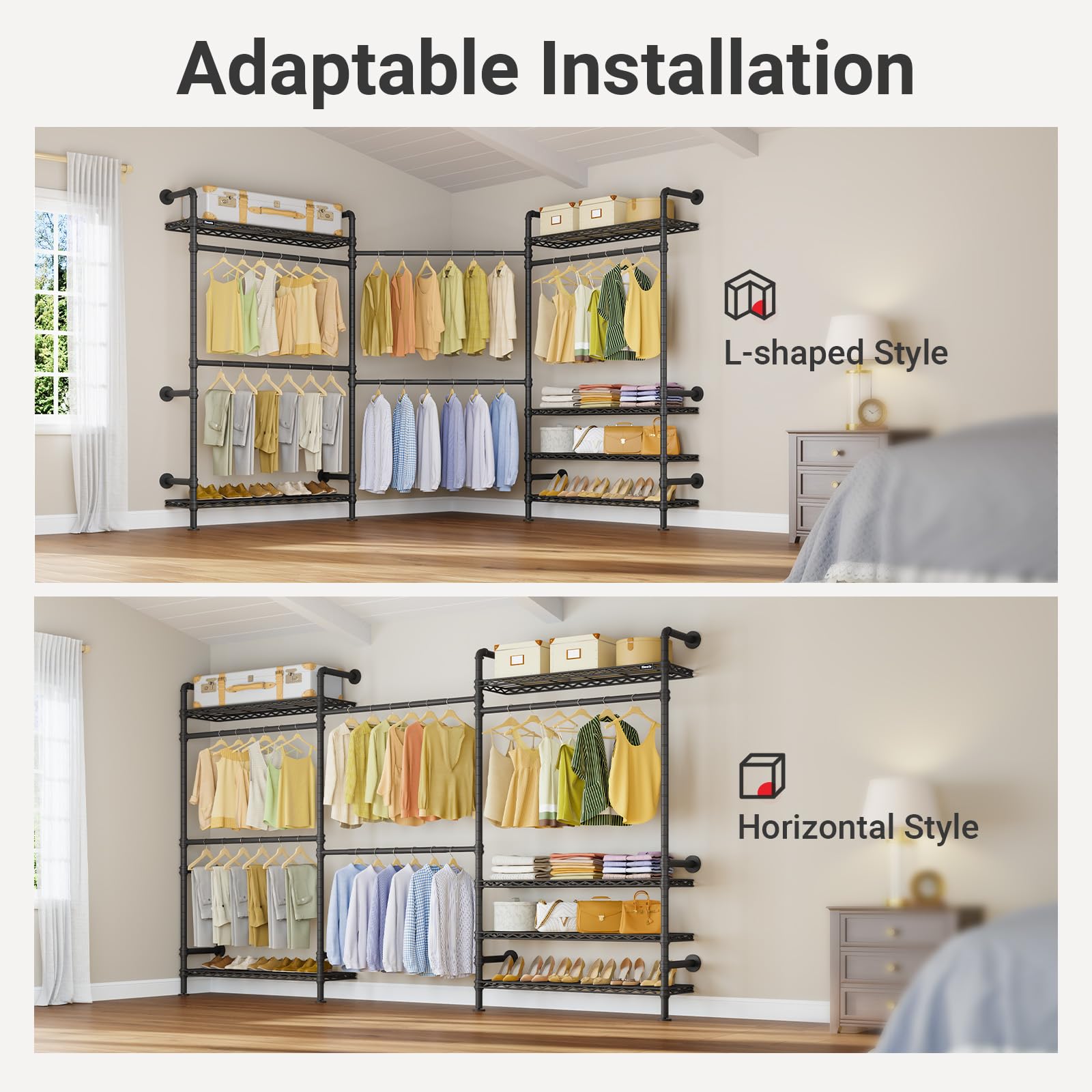 F3 Plus Wall Mounted Clothes Rack Industrial Pipe Clothing Rack for Hanging Clothes