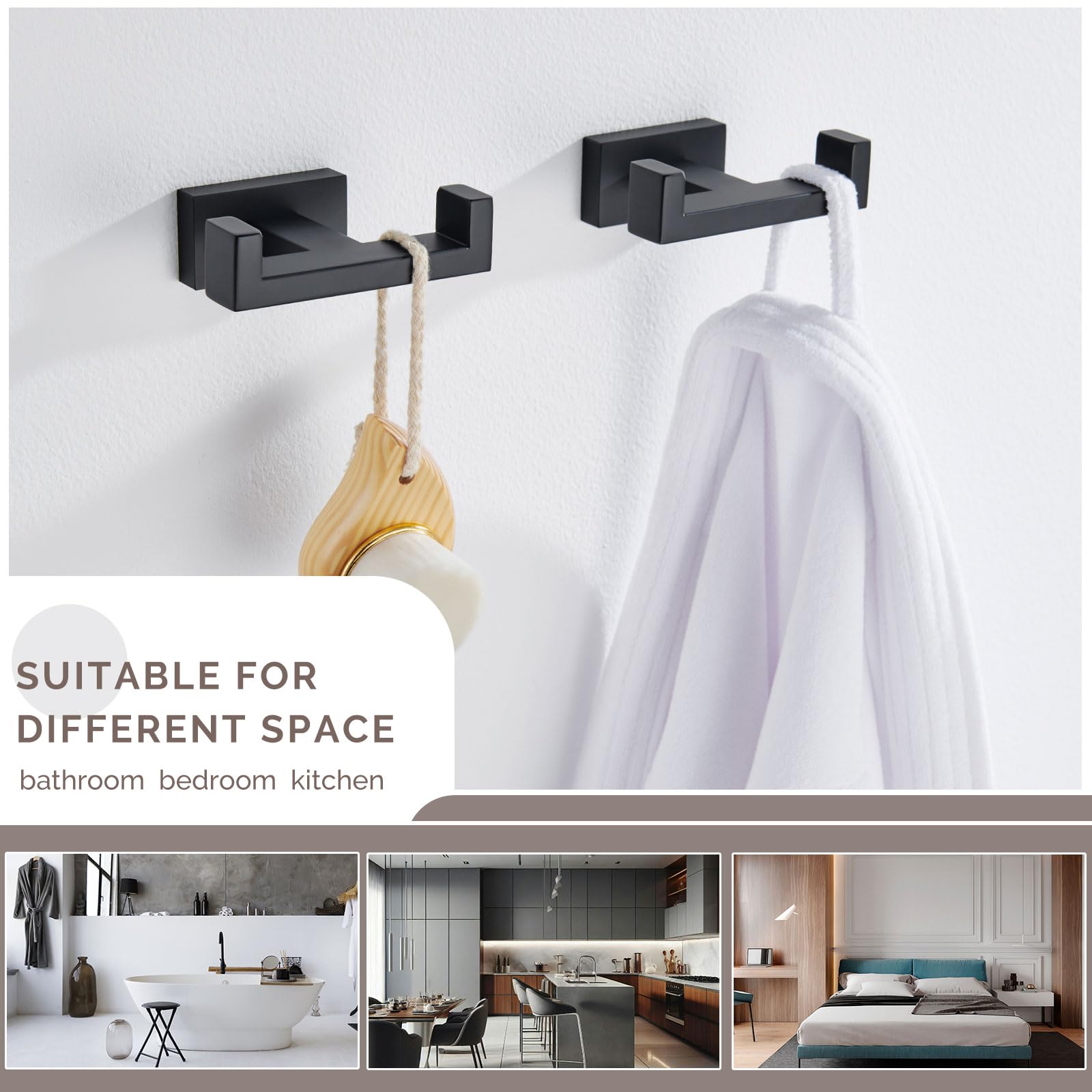Bathroom Towel Hook Matte Black (2 Count)
