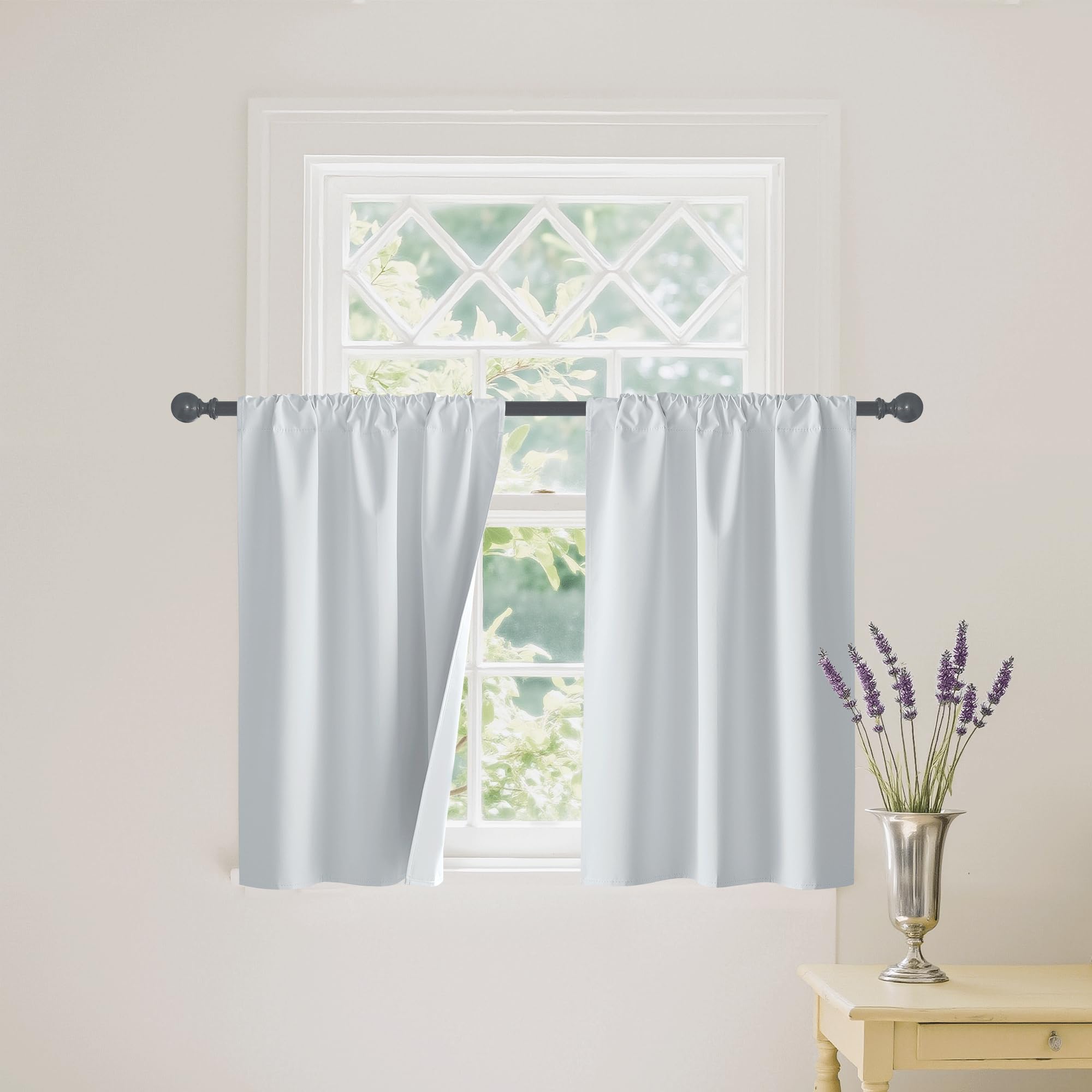 Short White 100% Blackout Curtains for Small Window (2 Count)