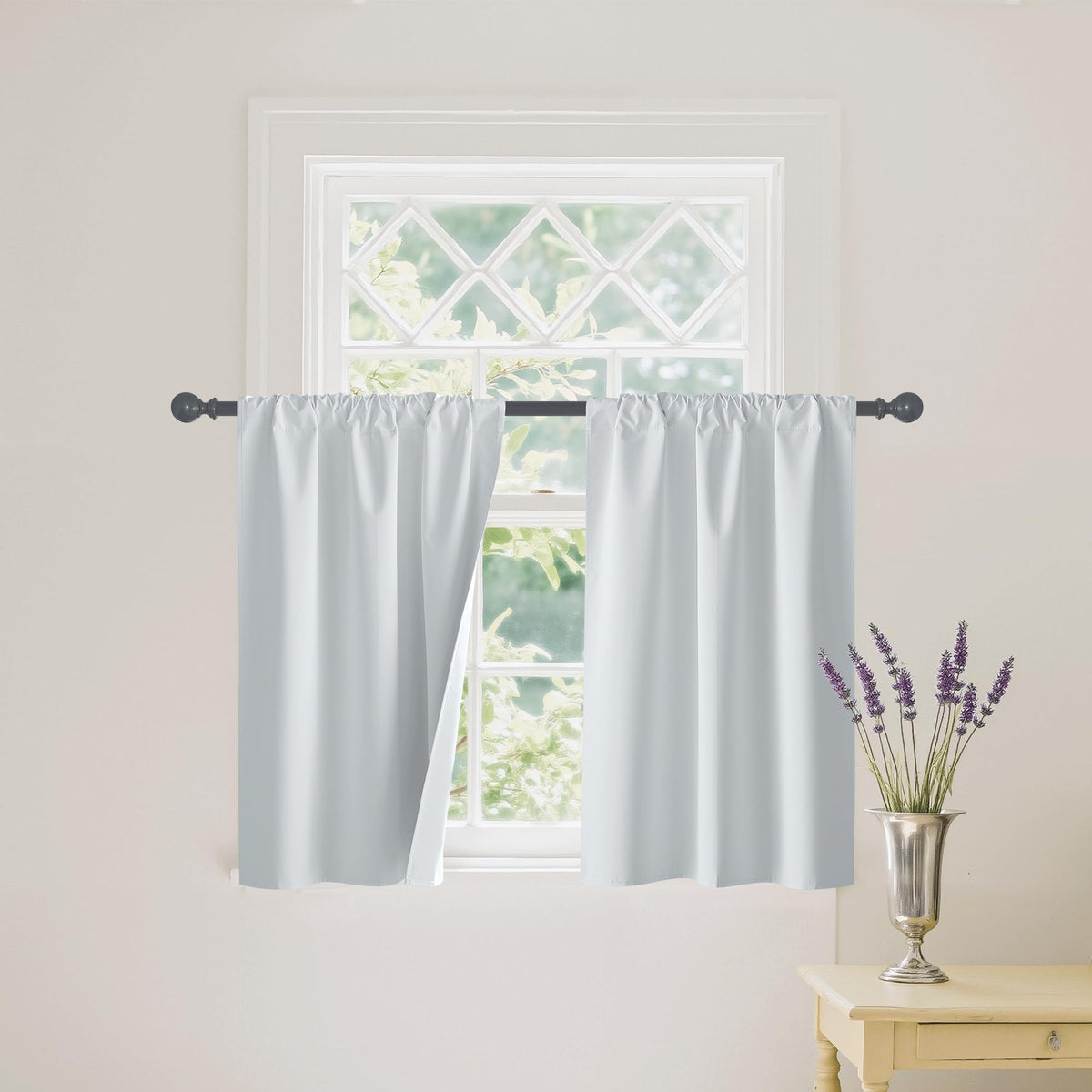 Short White 100% Blackout Curtains for Small Window (2 Count)