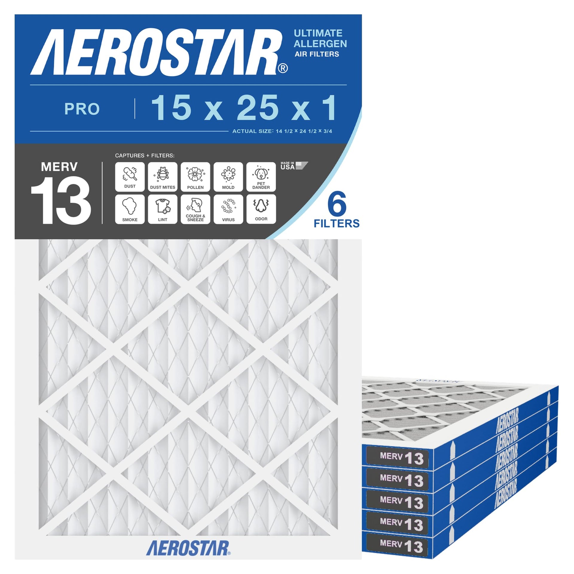 Air Filter 15x25x1 MERV 13 AC Filter (6 Count)