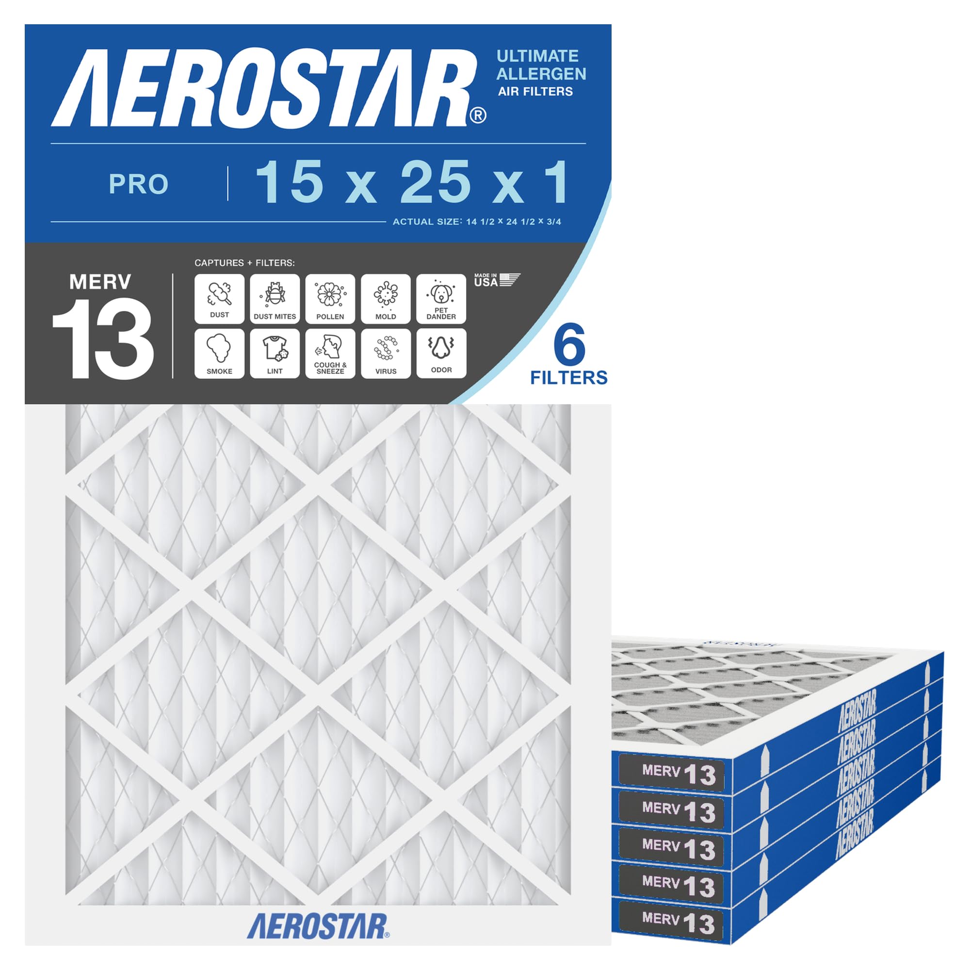 Air Filter 15x25x1 MERV 13 AC Filter (6 Count)