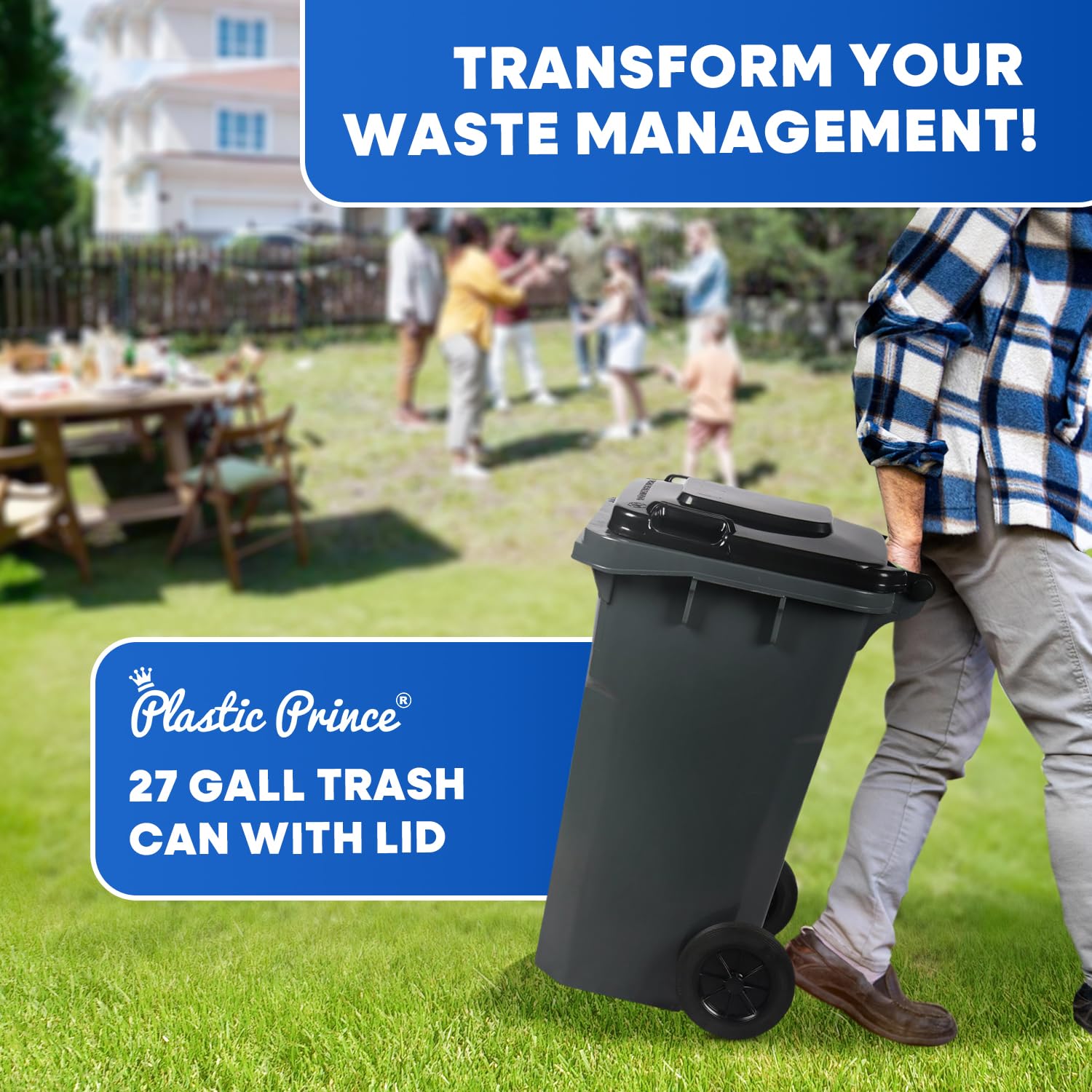27 Gallon Outdoor Trash Can with Lid and Wheels Small Wheeled Outdoor Garbage Cans Storage Outside Heavy