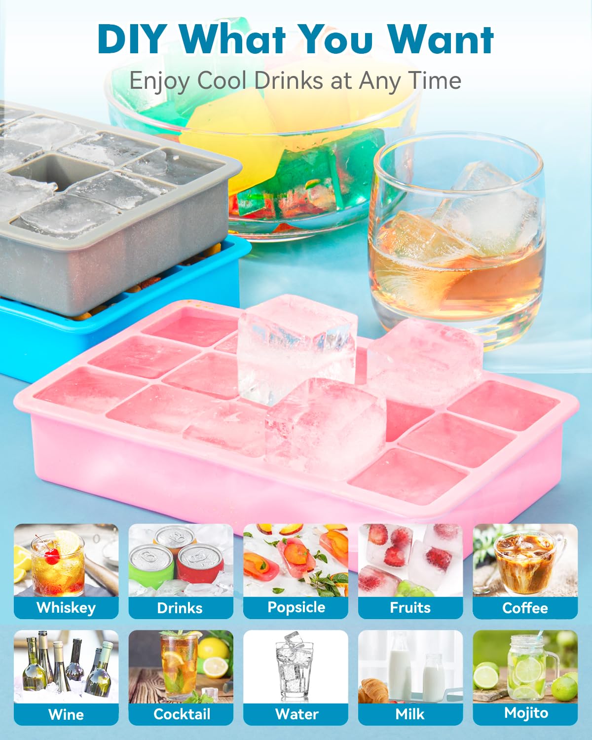 2 Pack Silicone Ice Cube Trays (2 Count)