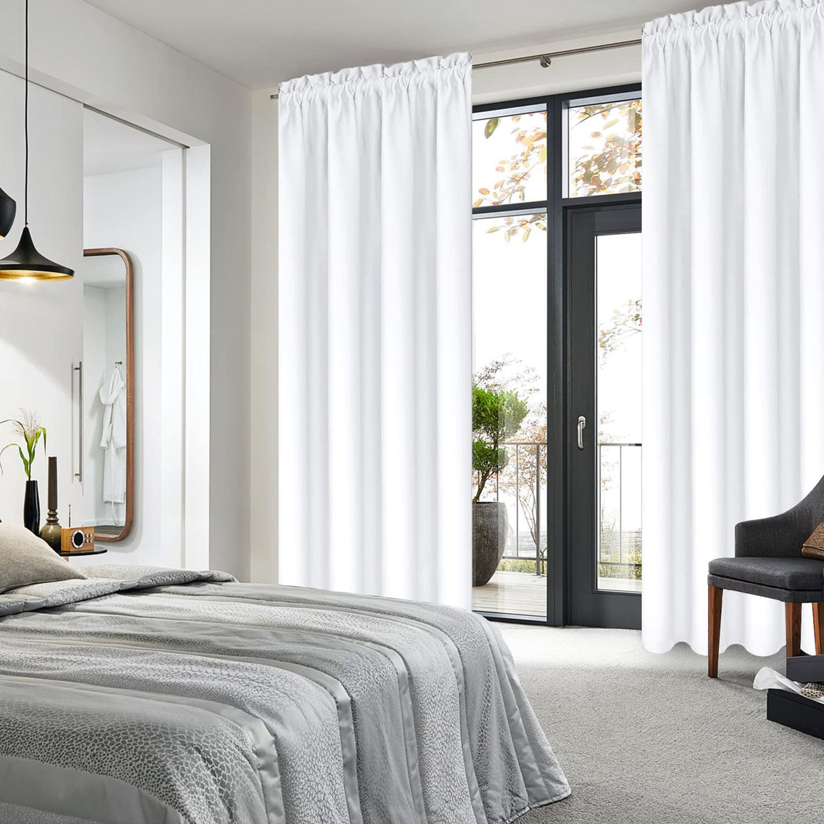 White Curtains 50% Light Blocking for Living Room 84 Inch 2 Panels (2 Count)