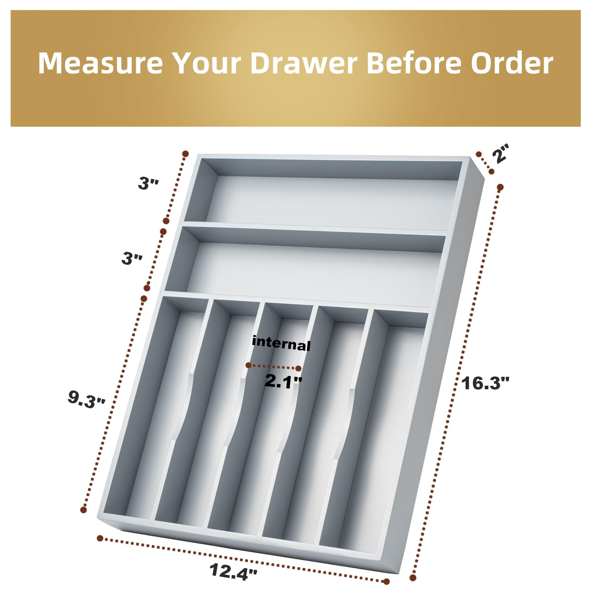 Silverware Organizer 13 Inch Gray Bamboo Kitchen Drawer Organizer 7 Slots Utensil Organizer Silverware Holder Cutlery Organizer Flatware Tray