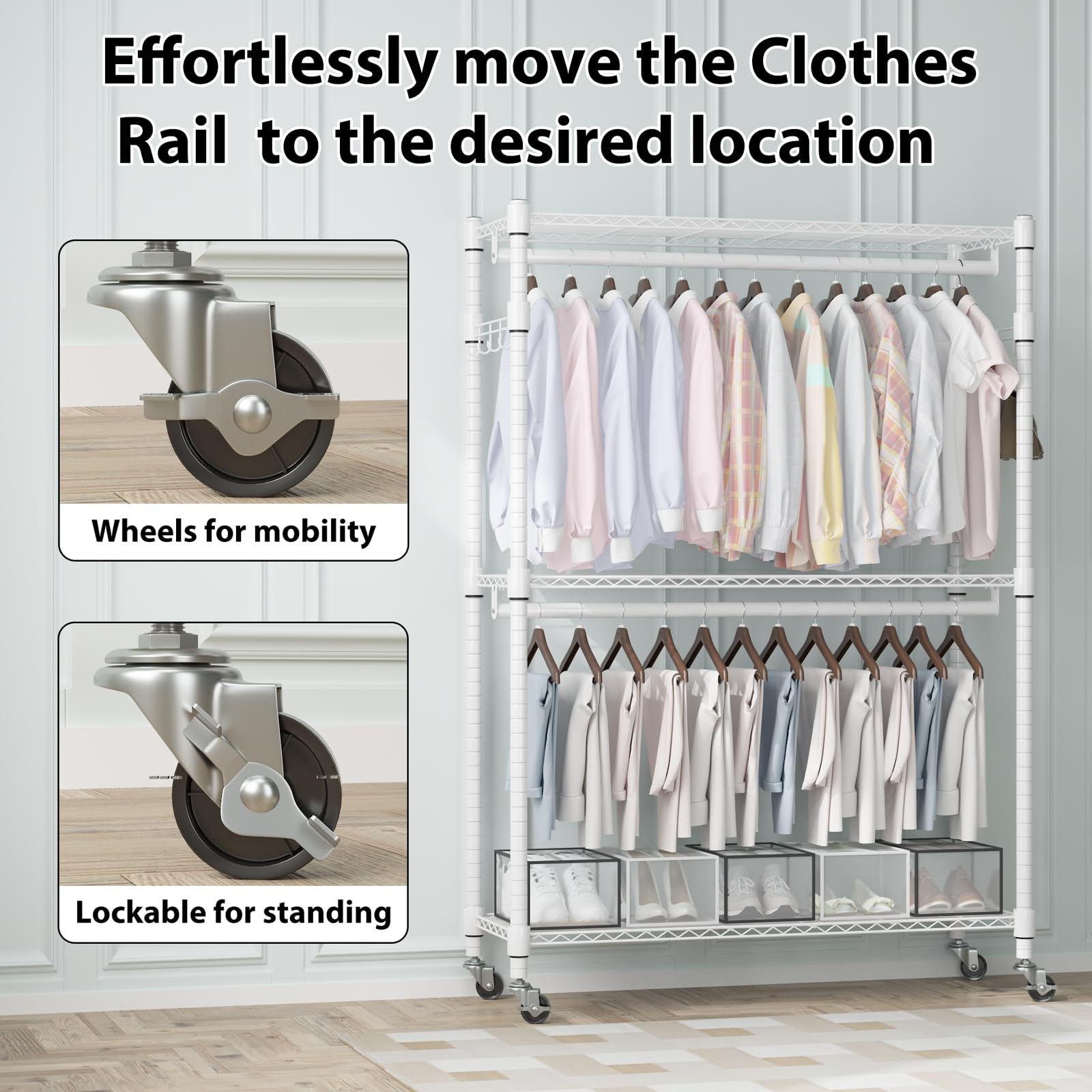 3 Tier Heavy Duty Garment Rack with Wheels