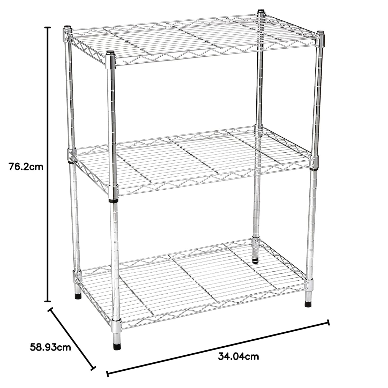 3 Shelf Adjustable Heavy Duty Steel Wire Shelving Rack with Chrome Finish