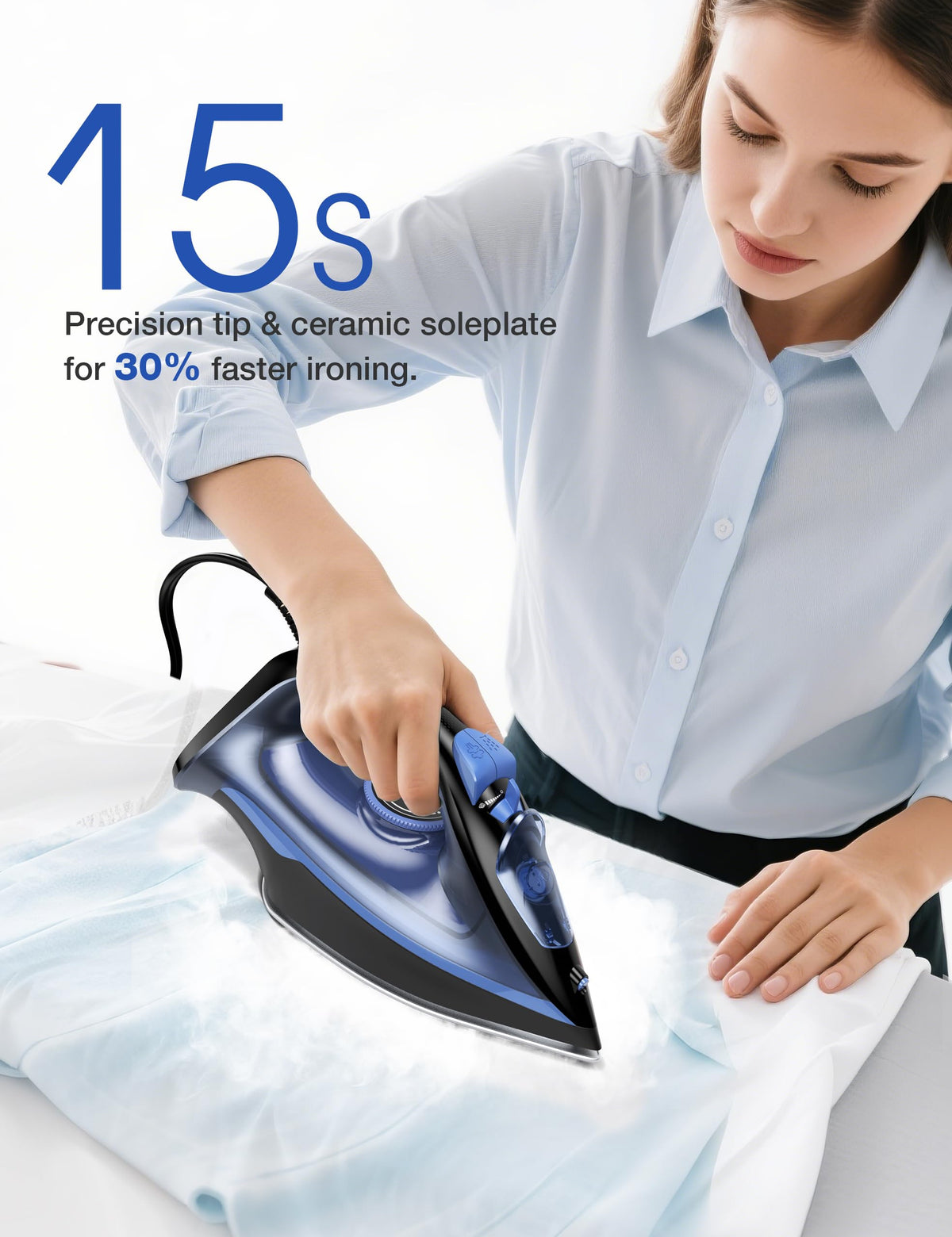 Steam Iron for Clothes with Rapid Heating Ceramic Coated Soleplate