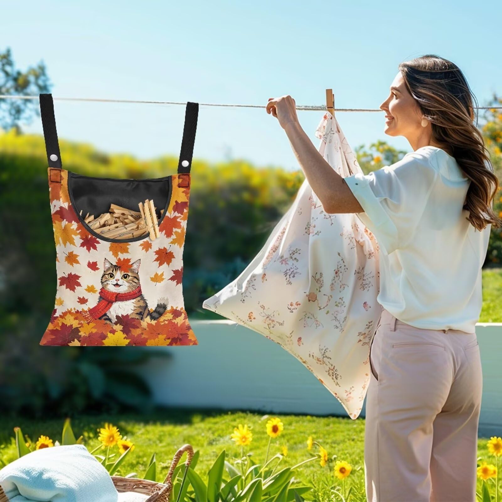 Fall Cat Clothespin Bag Space
