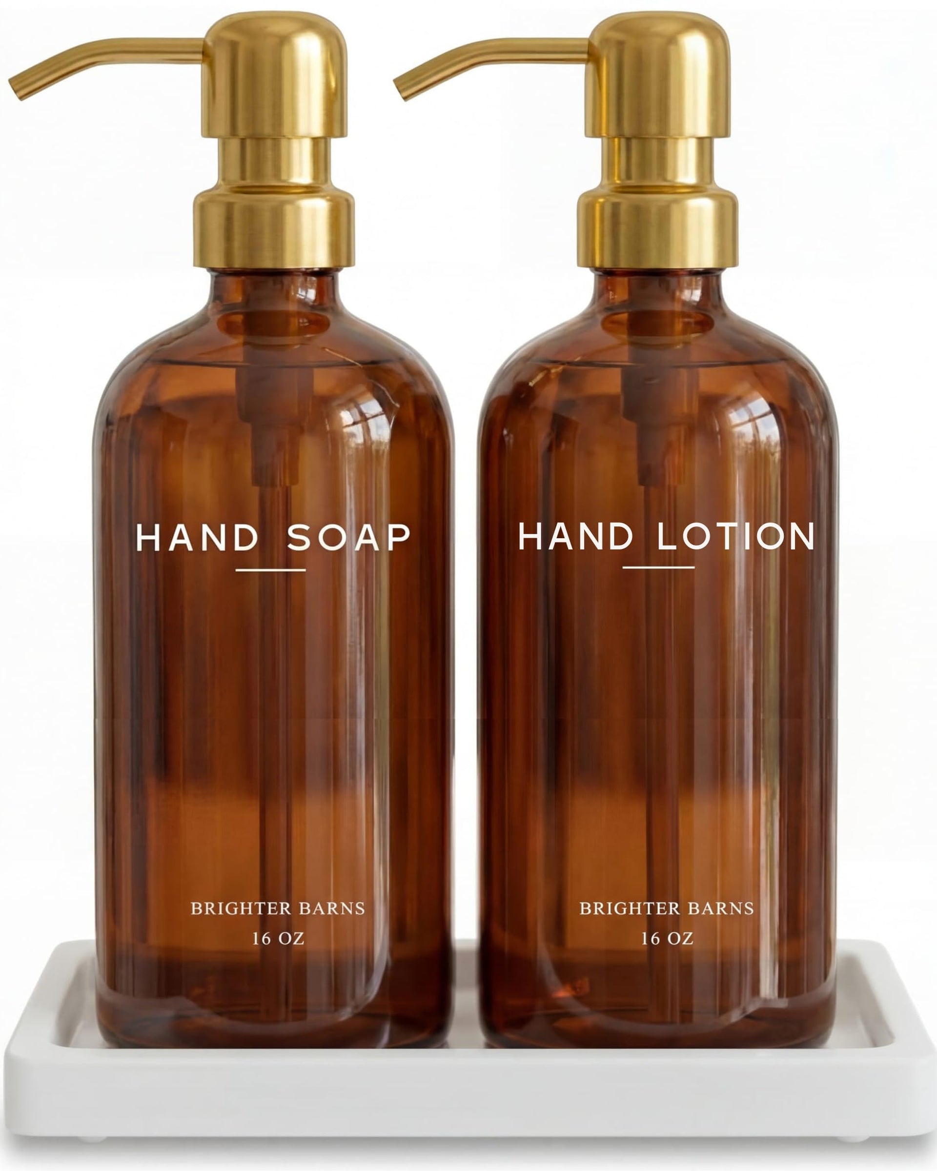 Luxury Glass Soap and Lotion Dispenser Set with Tray by Brighter Barns