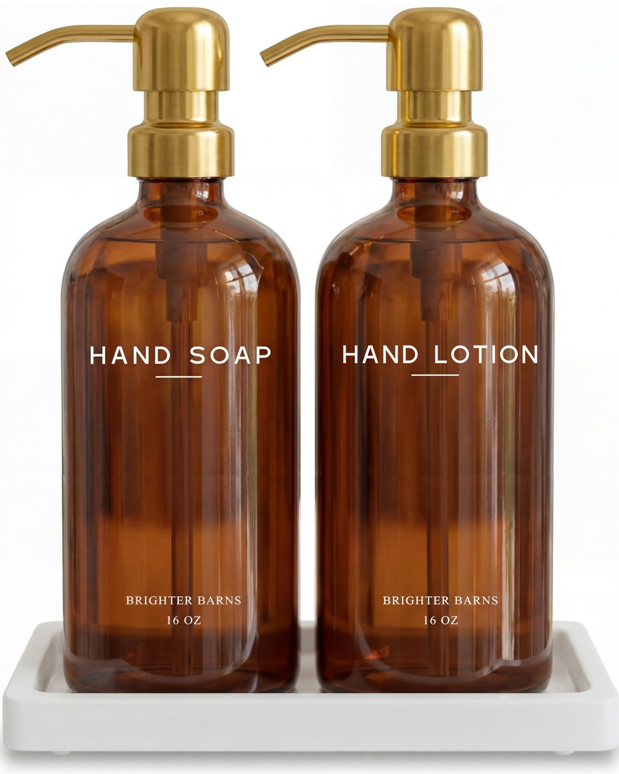 Luxury Glass Soap and Lotion Dispenser Set with Tray by Brighter Barns