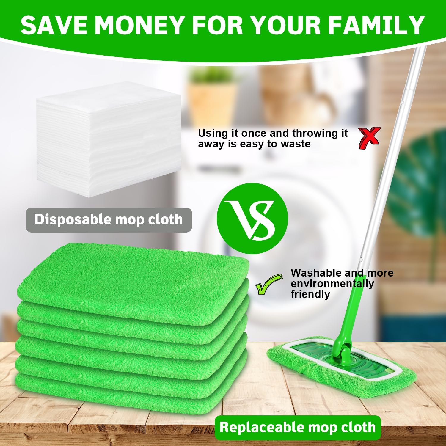 6 Pack Reusable Microfiber Mop Pads for Swiffer Sweeper Mop (6 Count)