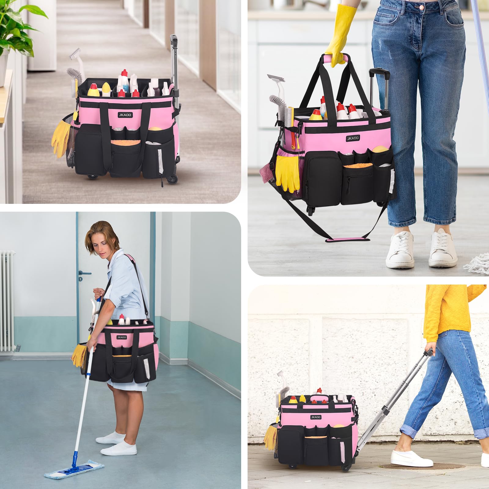 Large Rolling Cleaning Caddy Bag with Detachable Trolley