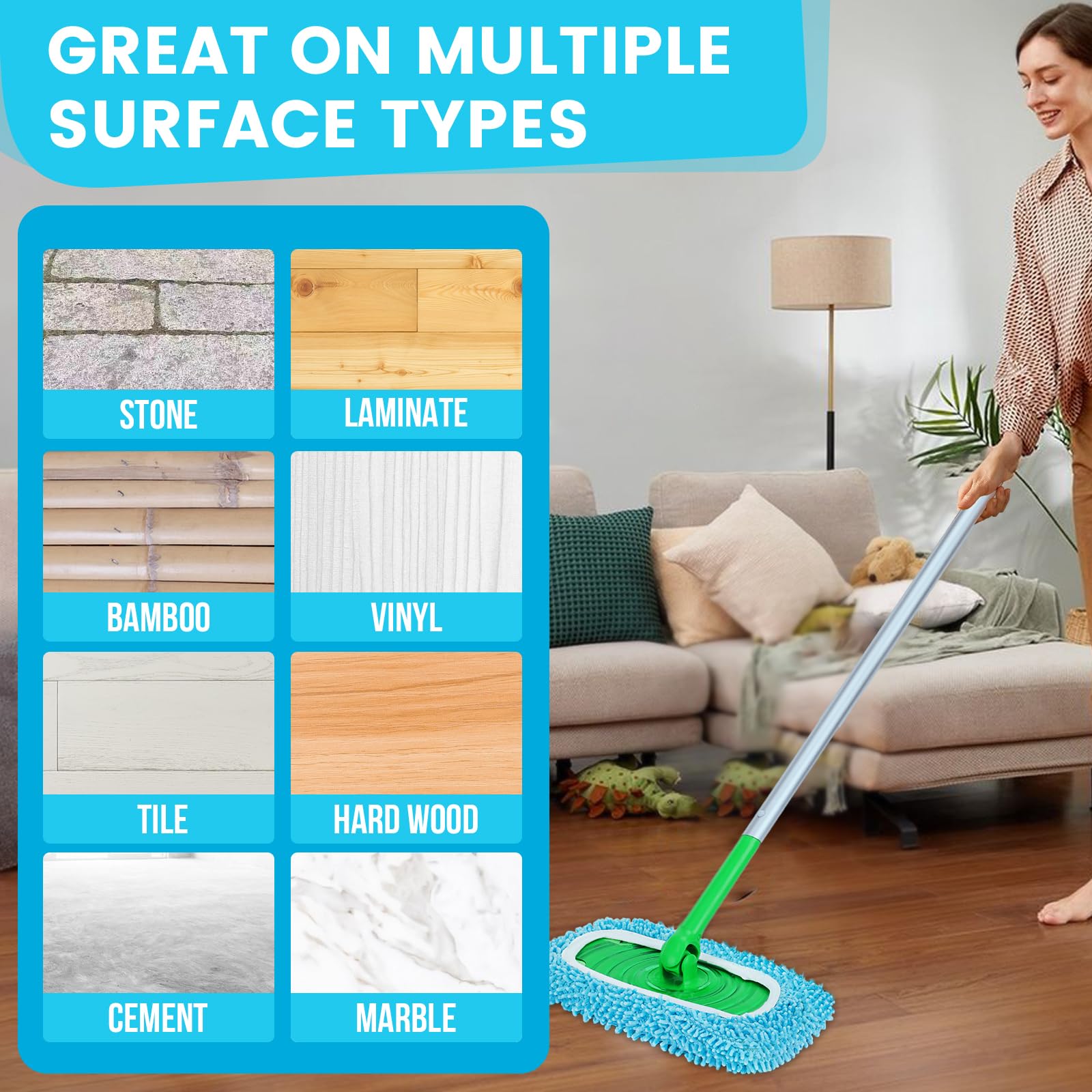 6Pcs Reusable Microfiber Mop Pads Compatible with Sweeper Mop (6 Count)