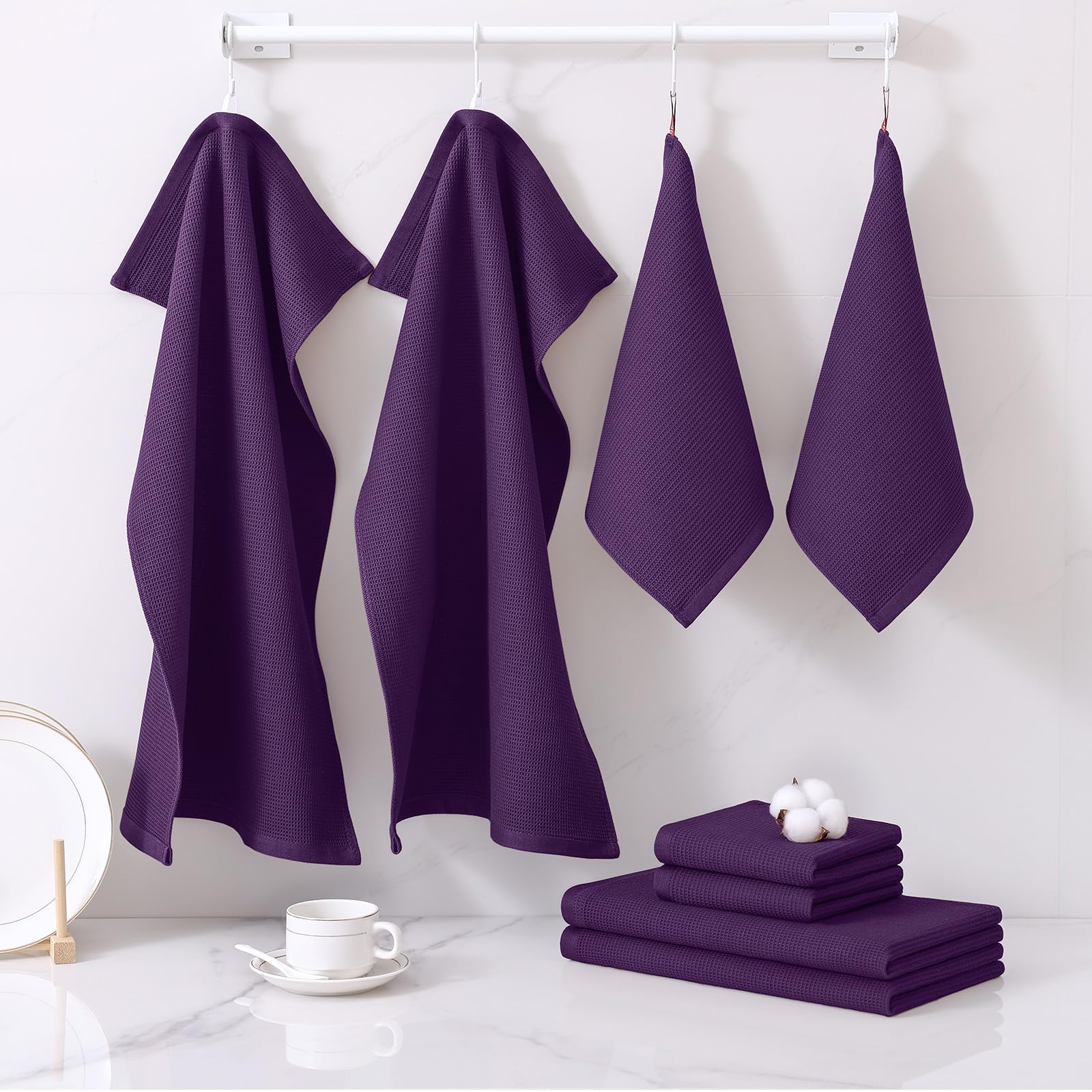 100% Cotton Kitchen Towels and Dishcloths Set (8 Count)