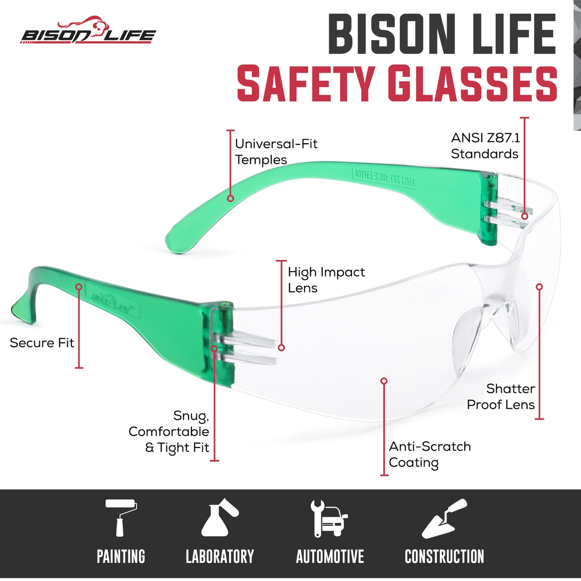 Clear Lens Green Safety Glasses (144 Count)
