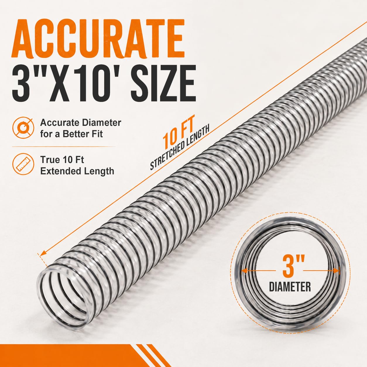 3"x10' Clear PVC Dust Collection Hose