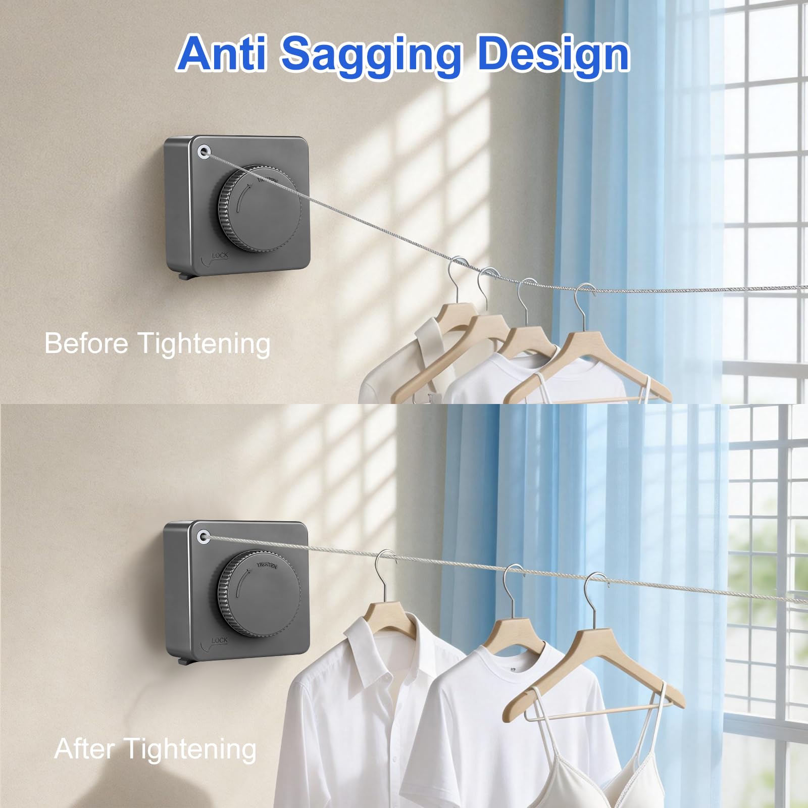 15.7Ft Retractable Clothesline Indoor Outdoor is Also an Anti (15.7 Foot)