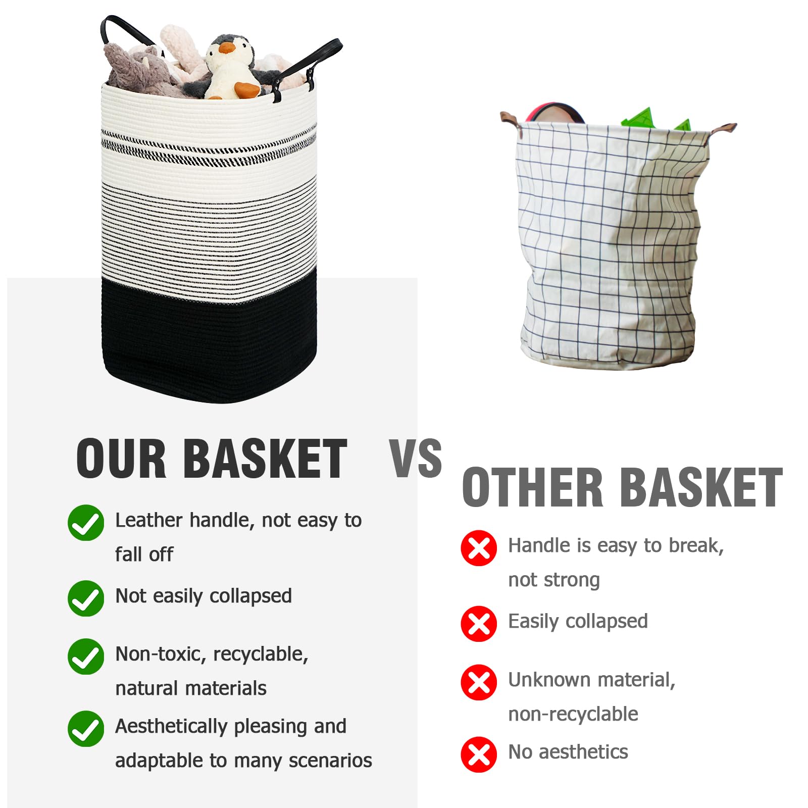75L Woven Laundry Hamper with Long Leather Handles (67.2 Ounce)