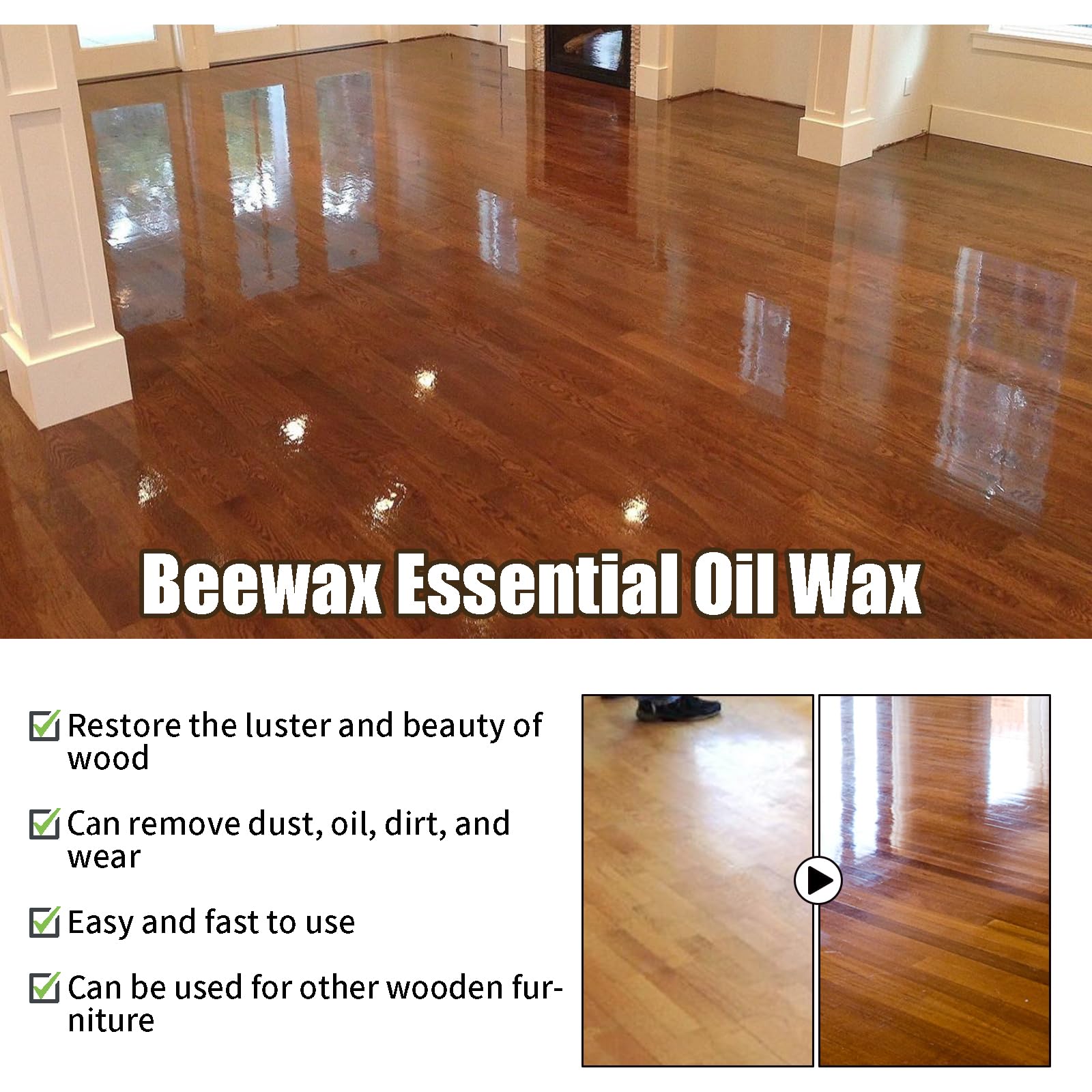 Beeswax Spray Cleaner with Sponge & Towel for Wood Furniture (4 Fl Oz)