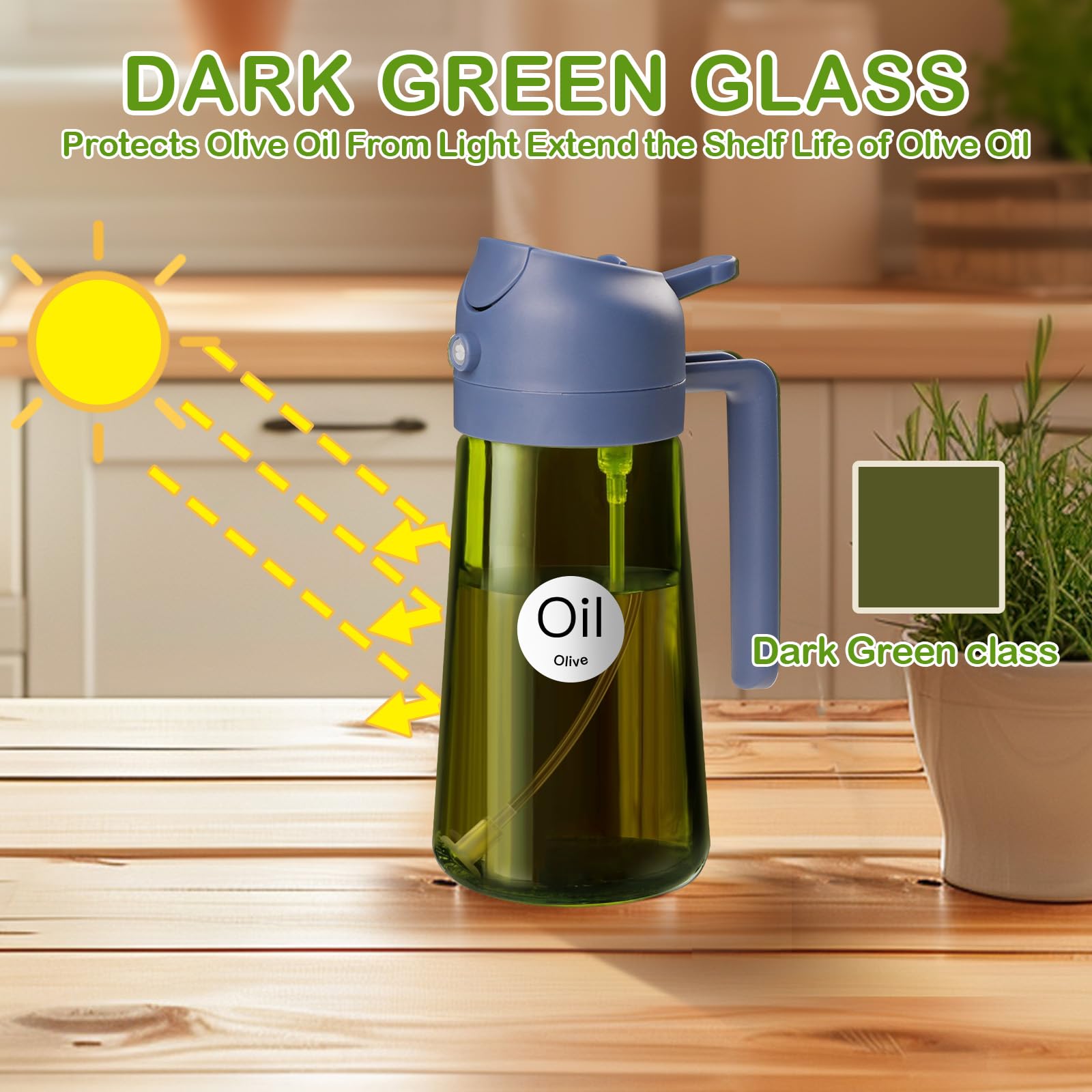 16oz 470ml Dark Green Oil Sprayer for Cooking with Stickers