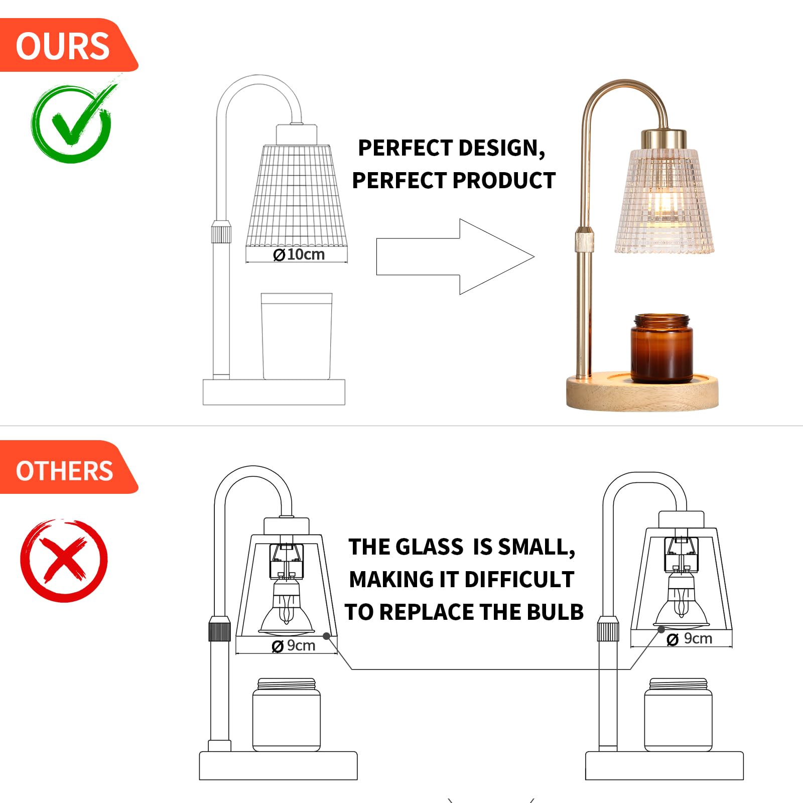 Gold Candle Warmer Lamp with Timer and Dimmer