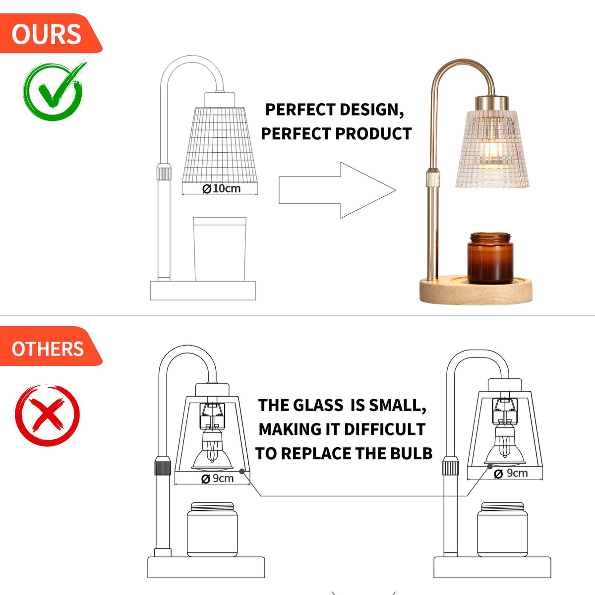 Gold Candle Warmer Lamp with Timer and Dimmer