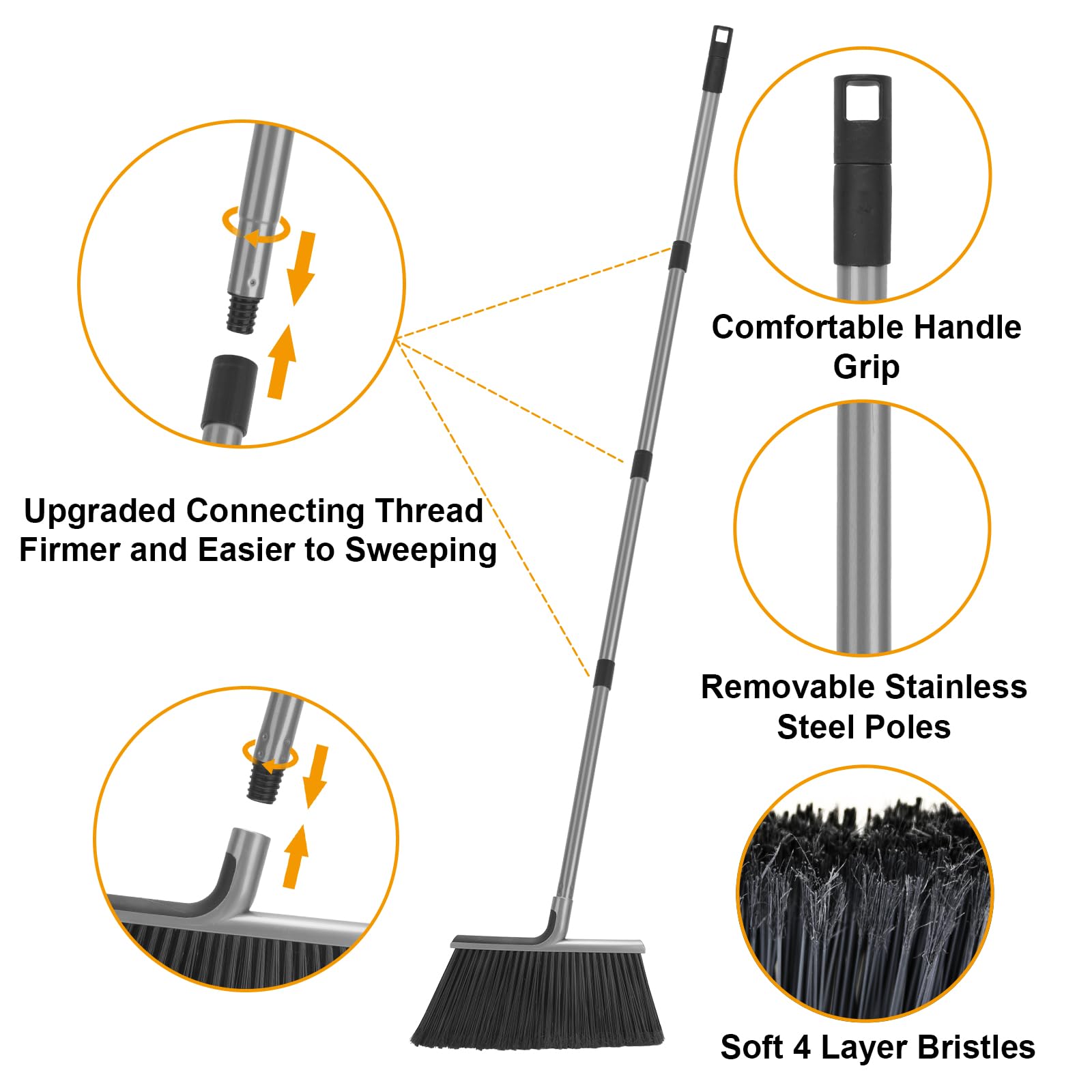 4 Packs Outdoor Broom Heavy Duty with 55" Long Handle
