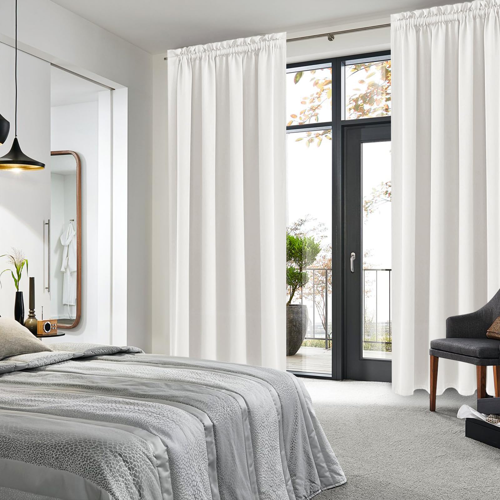 Blackout Curtains for Bedroom Living Room 52 x 95 Inch Long Ivory (2 Count)
