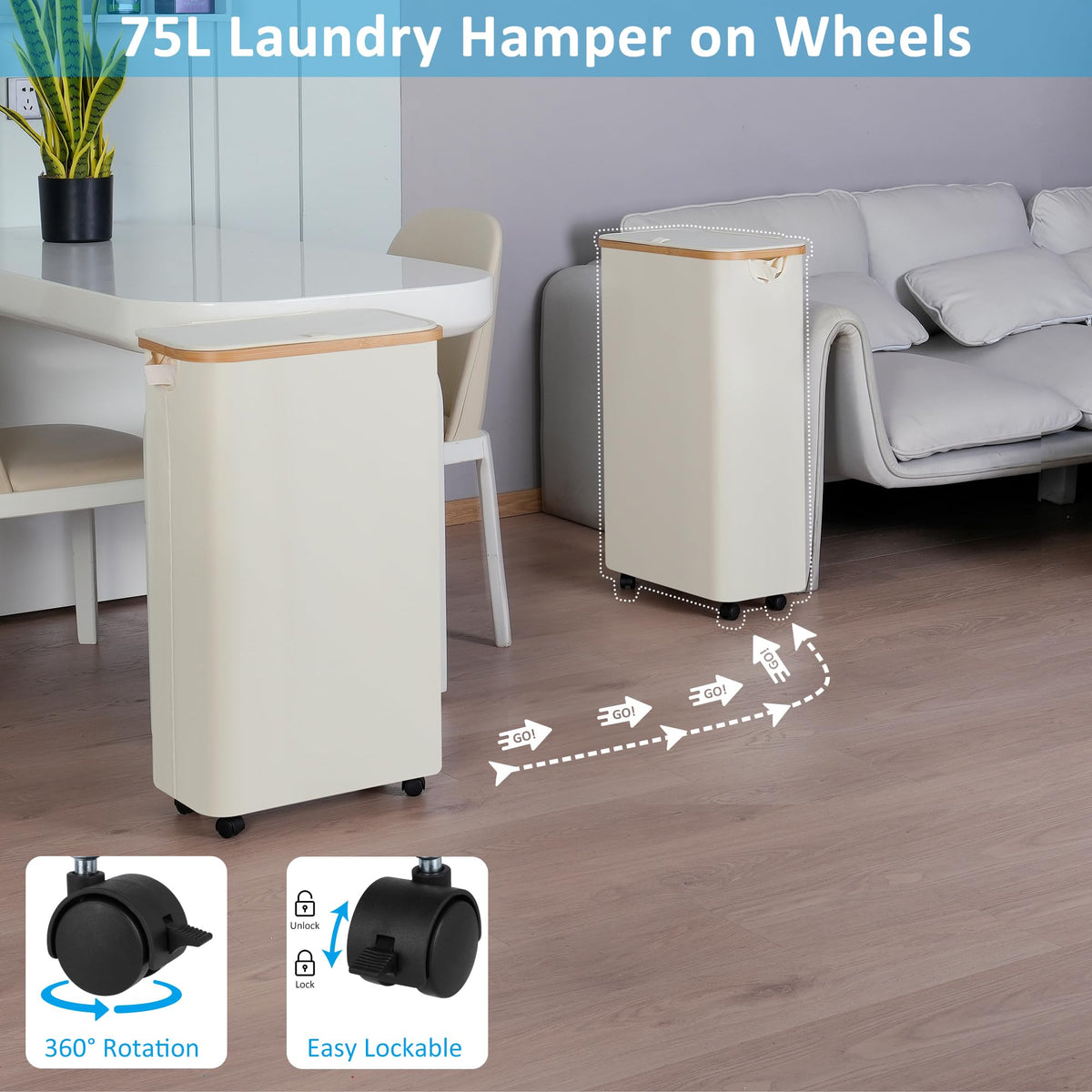 Slim Laundry Hamper with Wheels