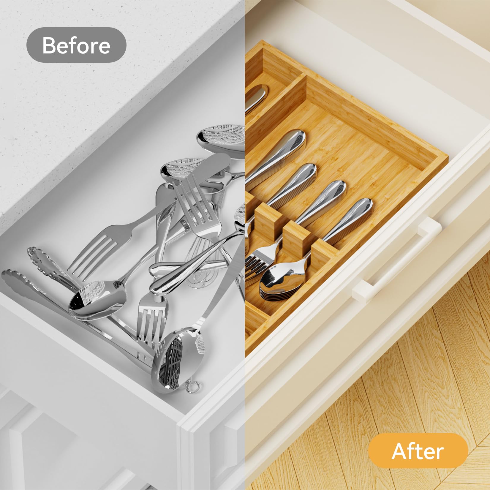 Bamboo Silverware Organizer
