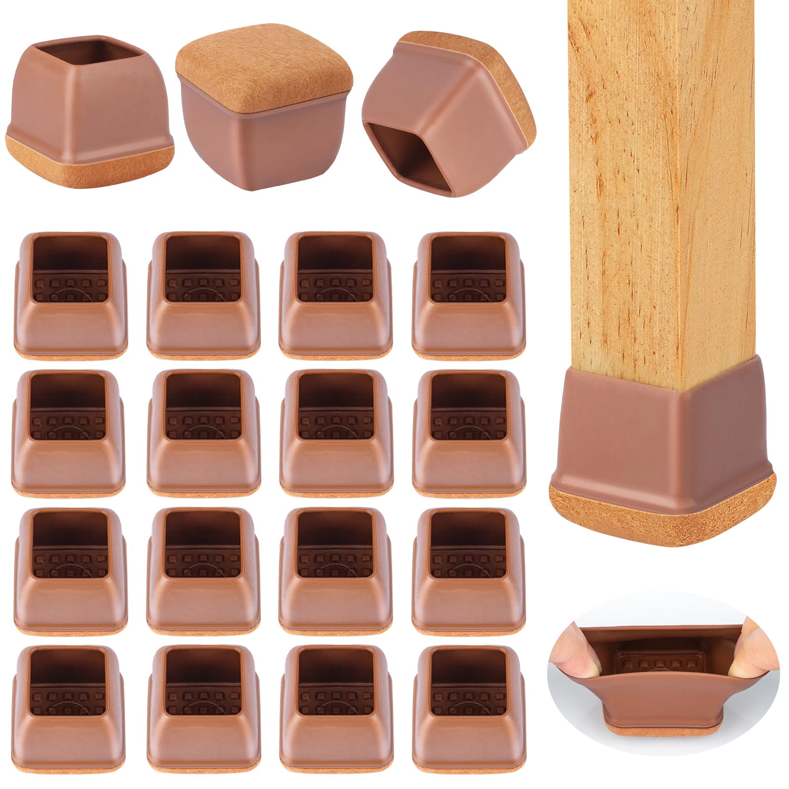 24 Pcs Extra Large Square Silicone Chair Leg Floor Protectors (24 Count)