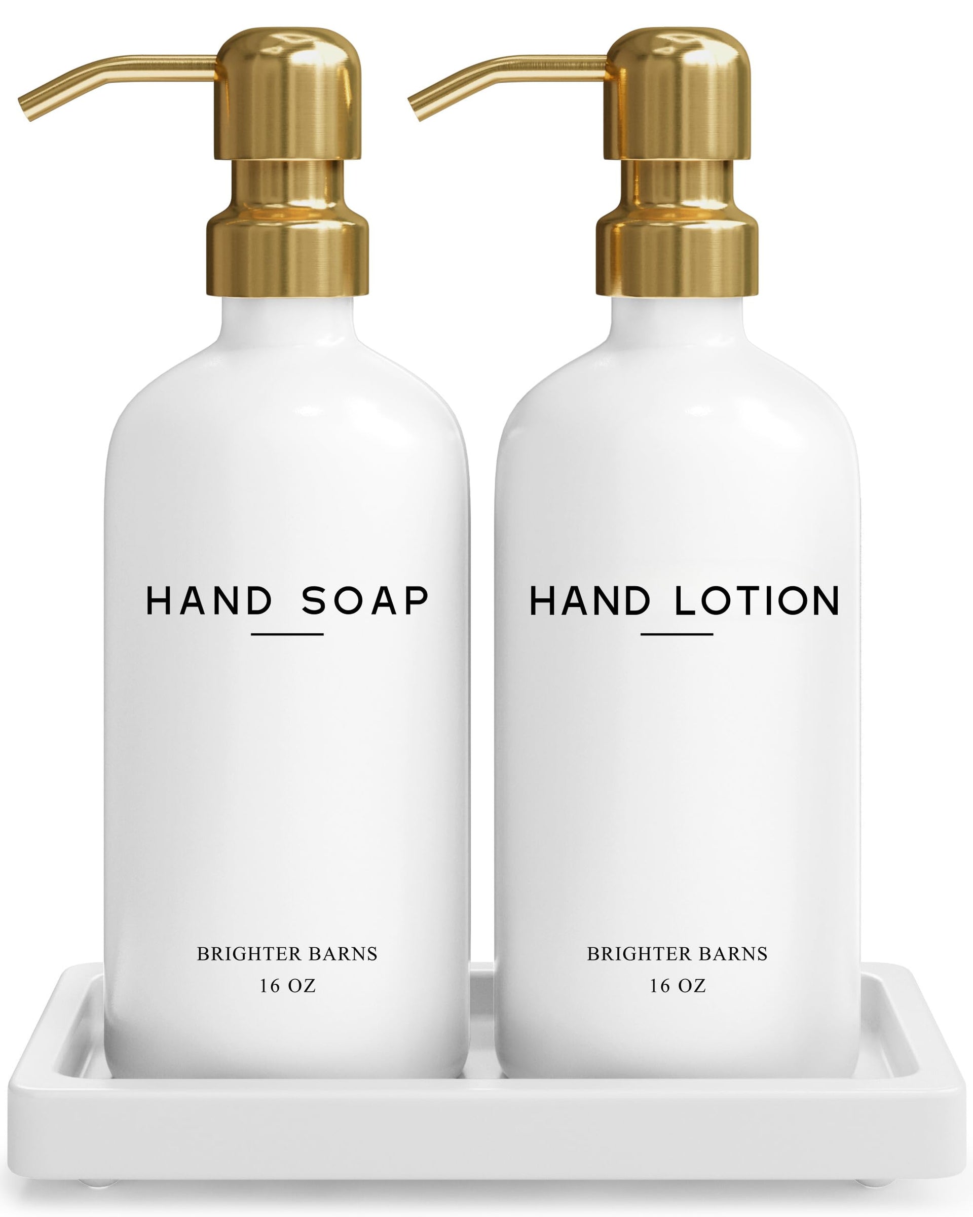Luxury Glass Soap and Lotion Dispenser Set with Tray by Brighter Barns