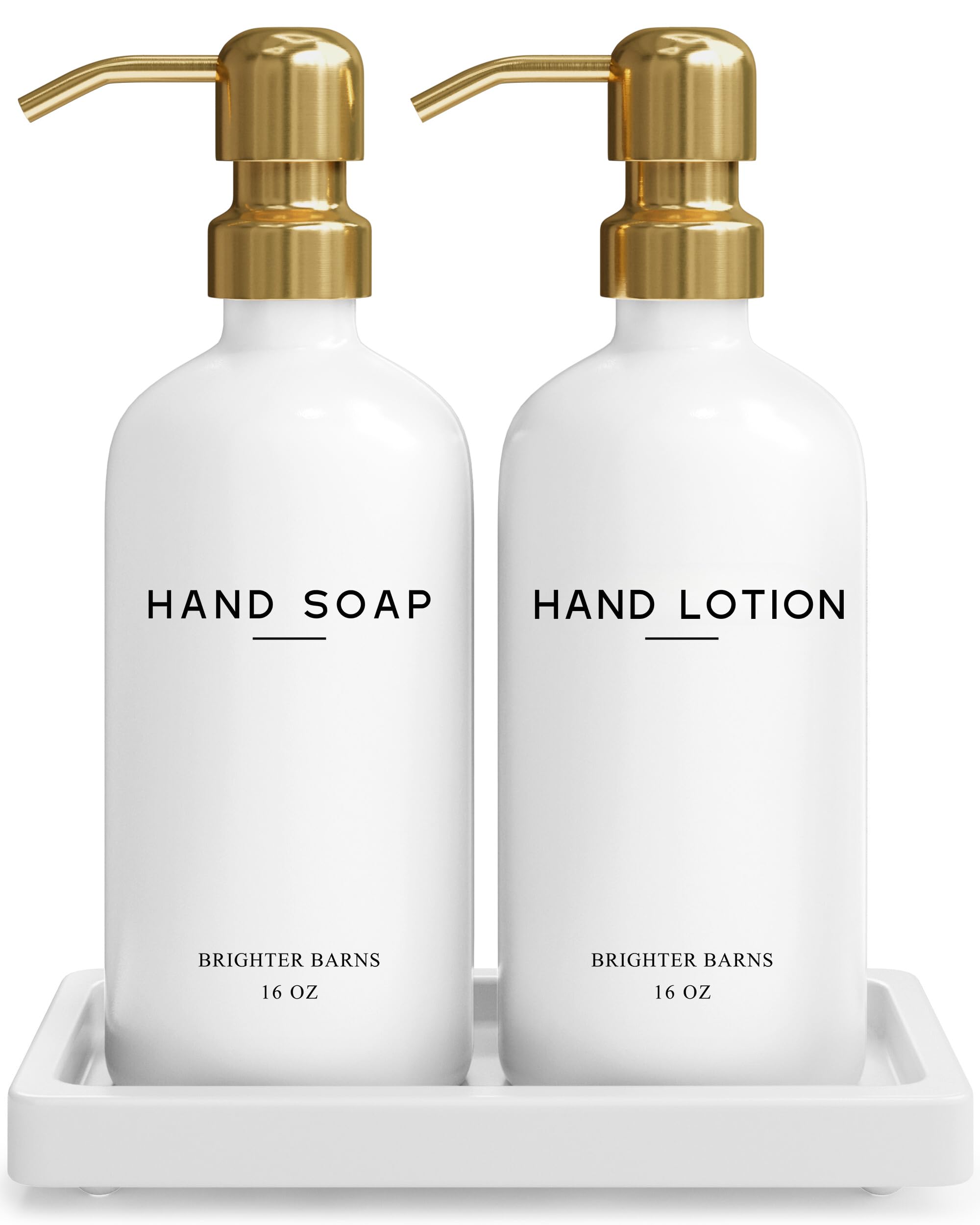 Luxury Glass Soap and Lotion Dispenser Set with Tray by Brighter Barns