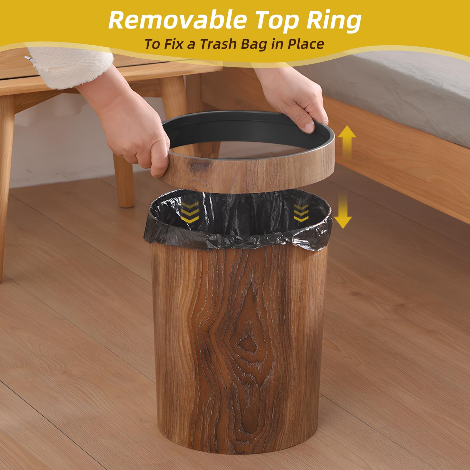 Wood Grain Plastic Trash Can Bedroom (2 Count)