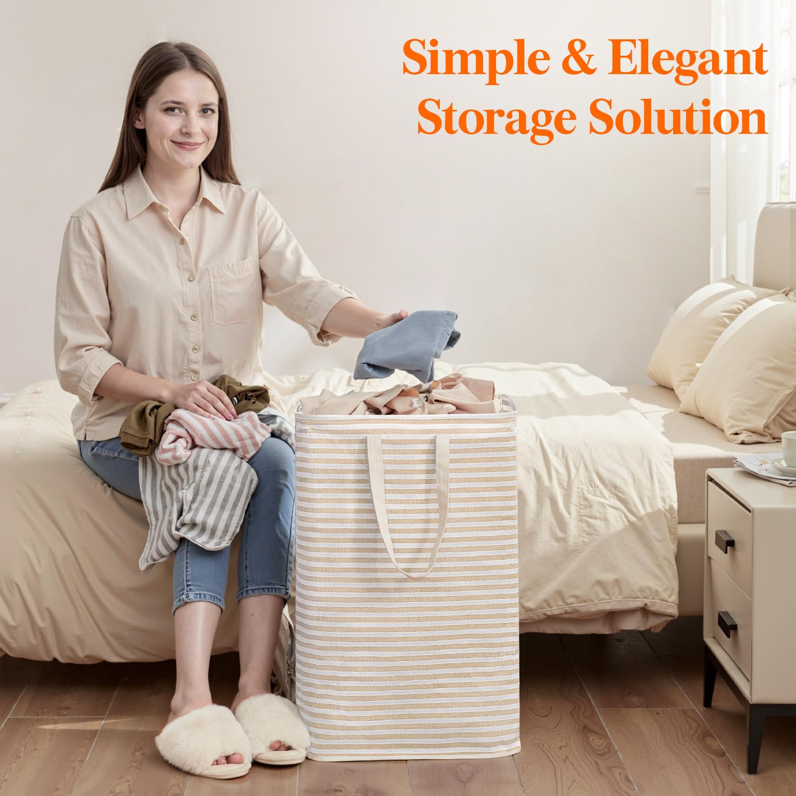 75L Large Collapsible Laundry Basket with Extended Handles
